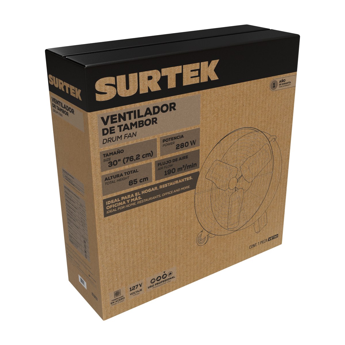 Ventilador de tambor 2 velocidades, 30" Surtek - Imagen 2