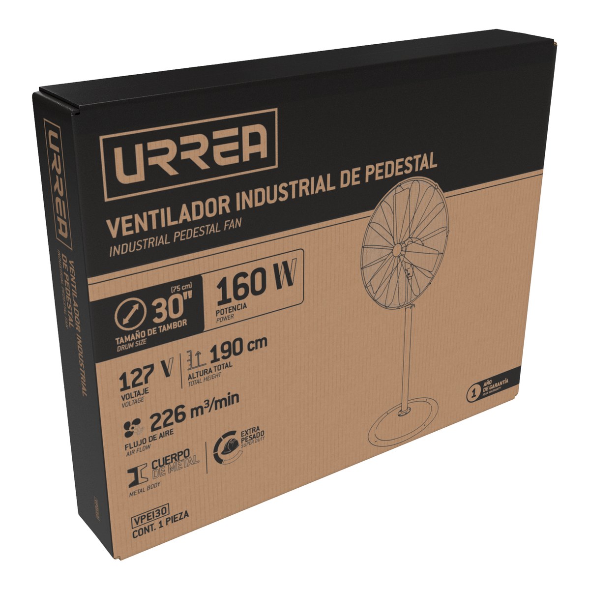 Ventilador de pedestal industrial 3 velocidades, 30" Urrea - Imagen 2