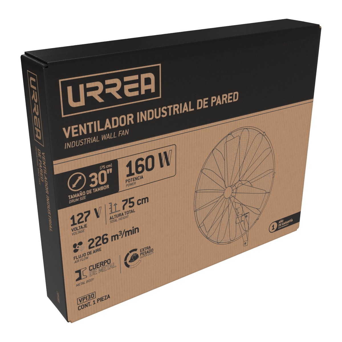 Ventilador de pared industrial 3 velocidades, 30" Urrea - Imagen 2