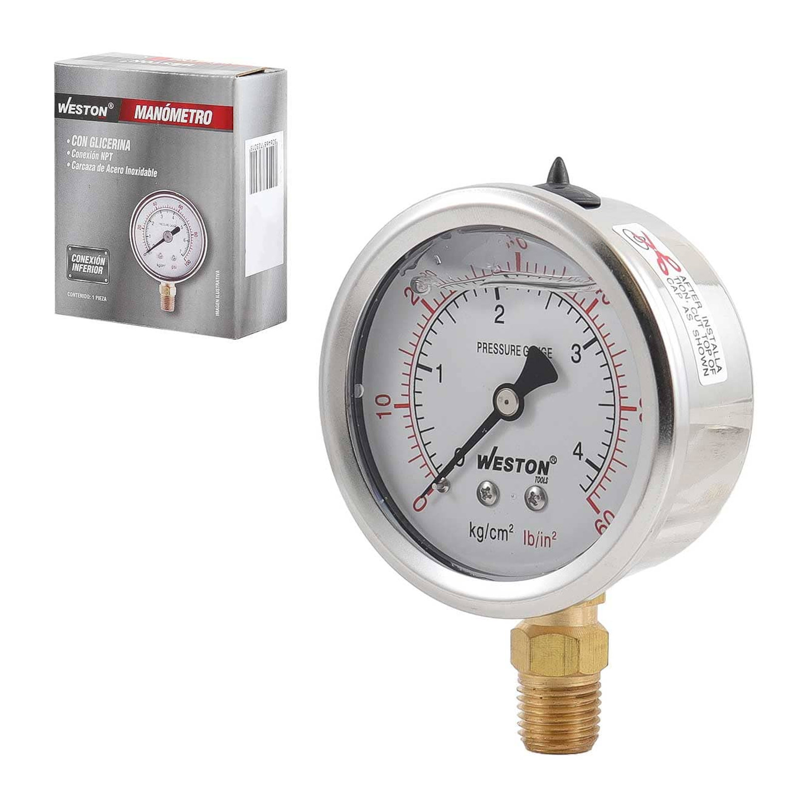 Manómetro de Glicerina 2 1/2" con Conexión 1/4" NPT 60 lb WESTON
