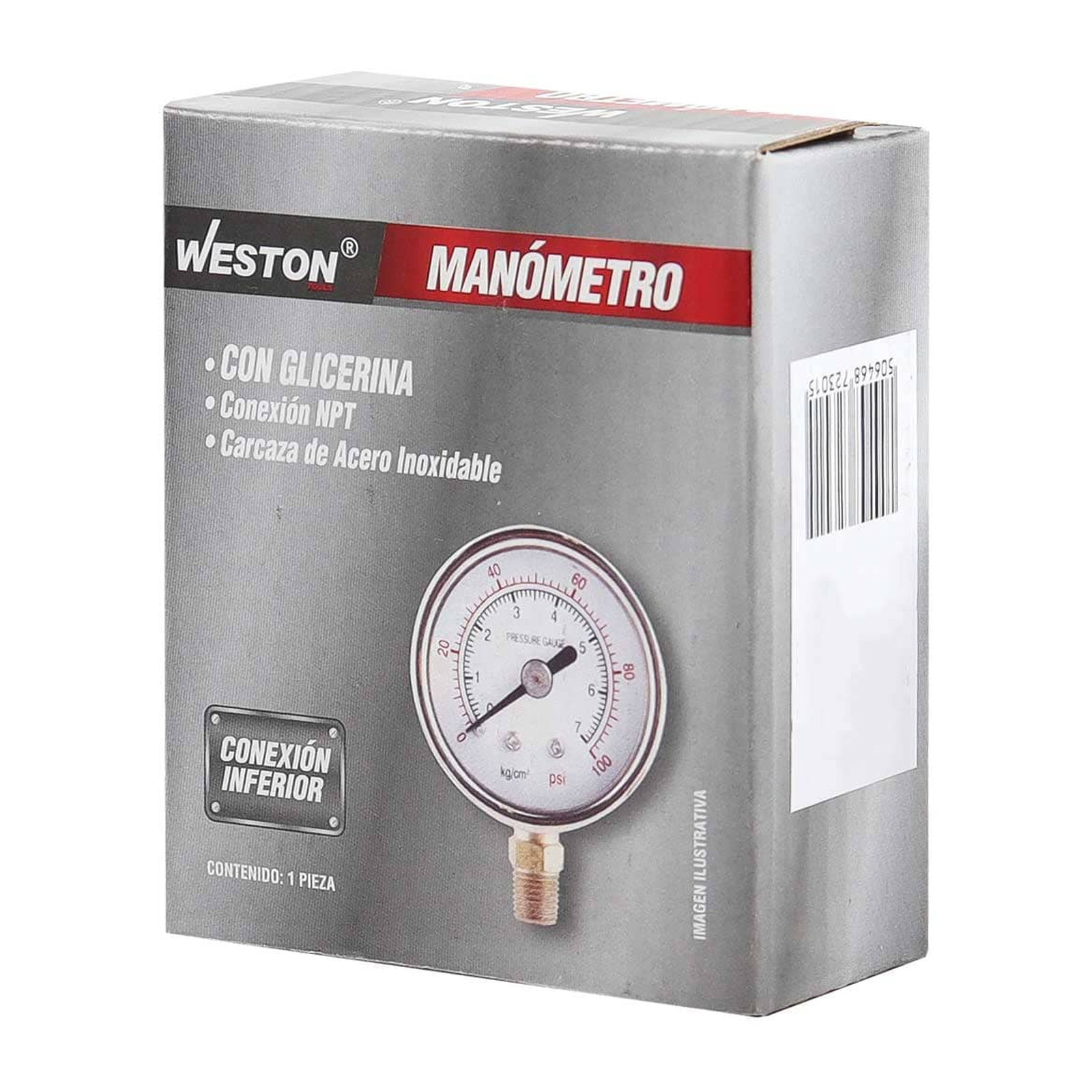 MANOMETRO GLICERINA 2 1/2" 1/4" NPT 7KG/100LB - Imagen 3