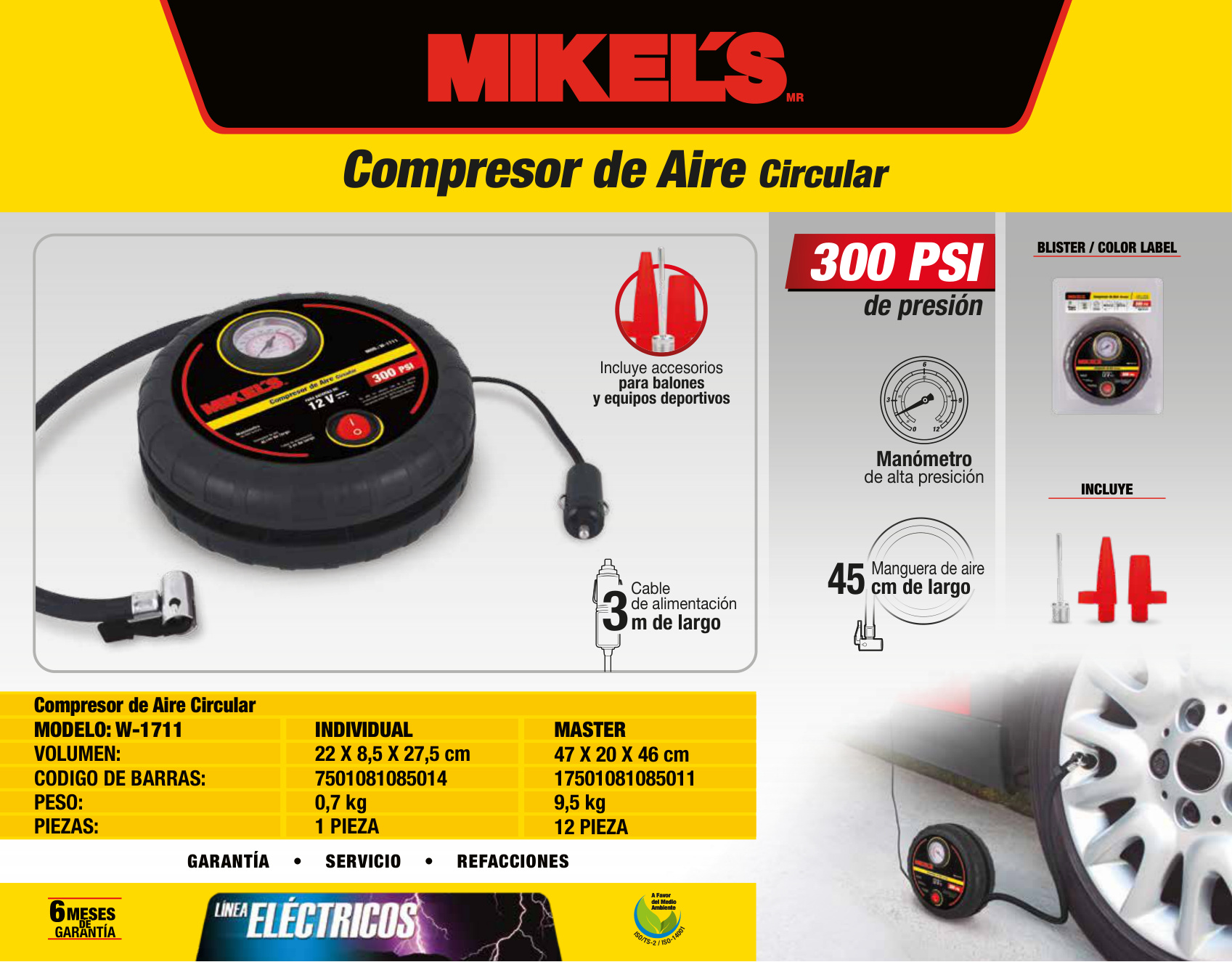 MIKELS W-1711 Mini Compresor de aire 12 V (300 PSI) - Imagen 4