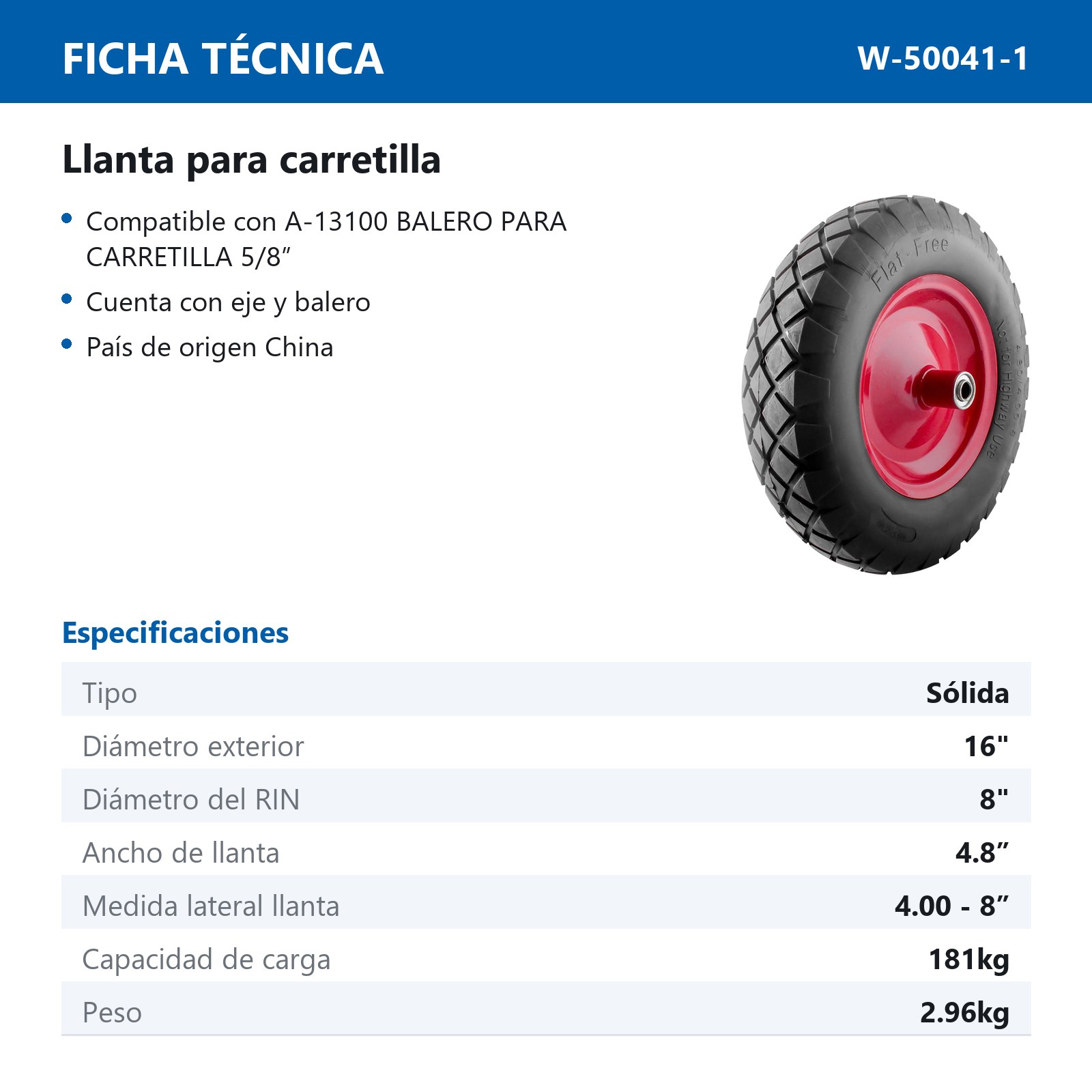 LLANTA SOLIDA PARA CARRETILLA 16" C/RIN - Imagen 2