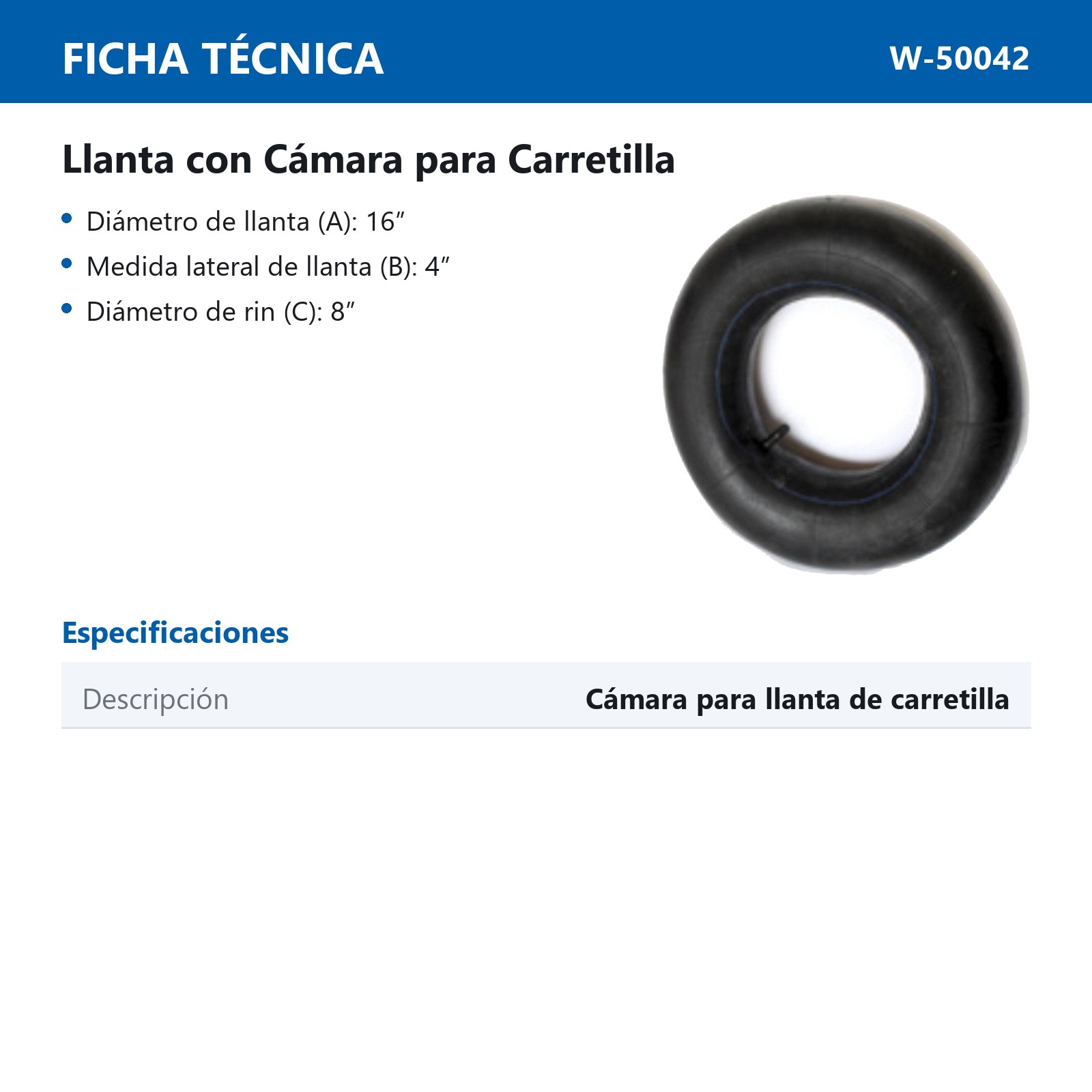 CAMARA PARA LLANTA DE CARRETILLA "4.00-8" - Imagen 2