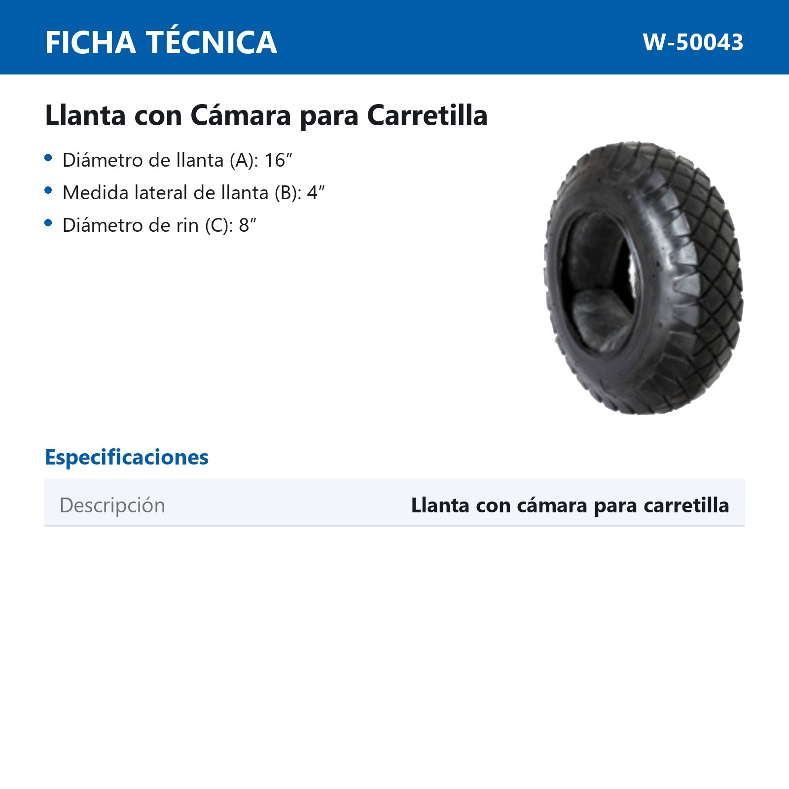 LLANTA Y CAMARA PARA CARRETILLA "4.00-8" - Imagen 2