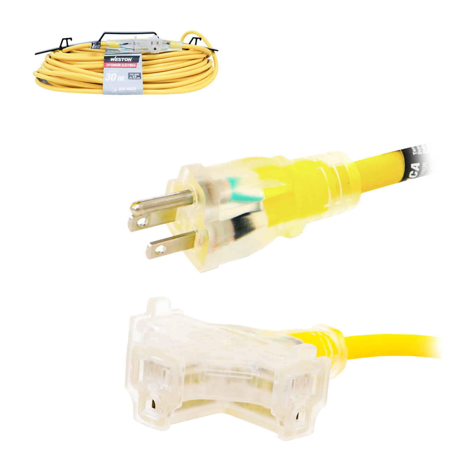 Extensión Eléctrica WESTON Uso Rudo SJTW 12/3 Conductores 30 m Industrial
