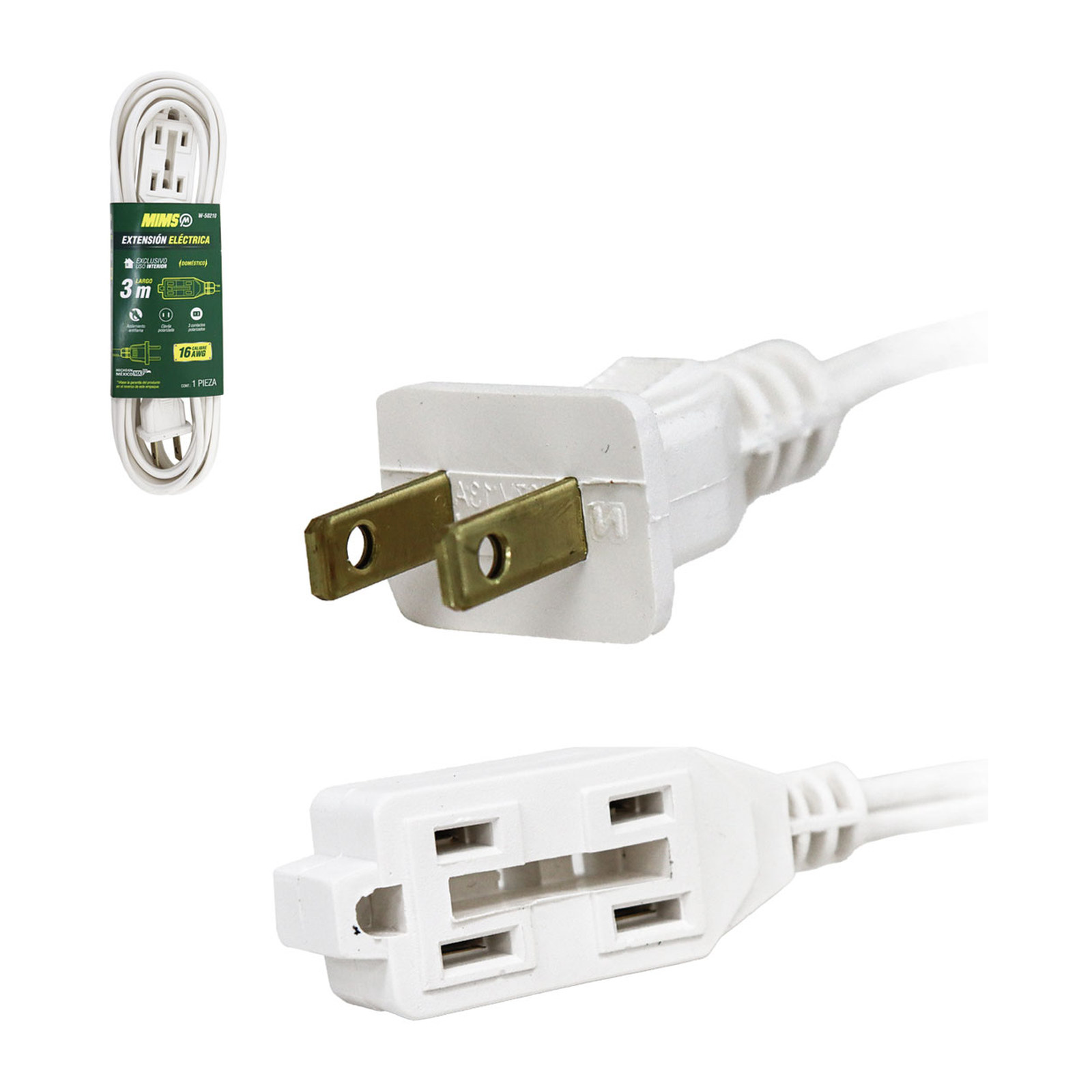 Extensión Doméstica 3 Contactos 2x16 Blanca 3 Metros MIMS