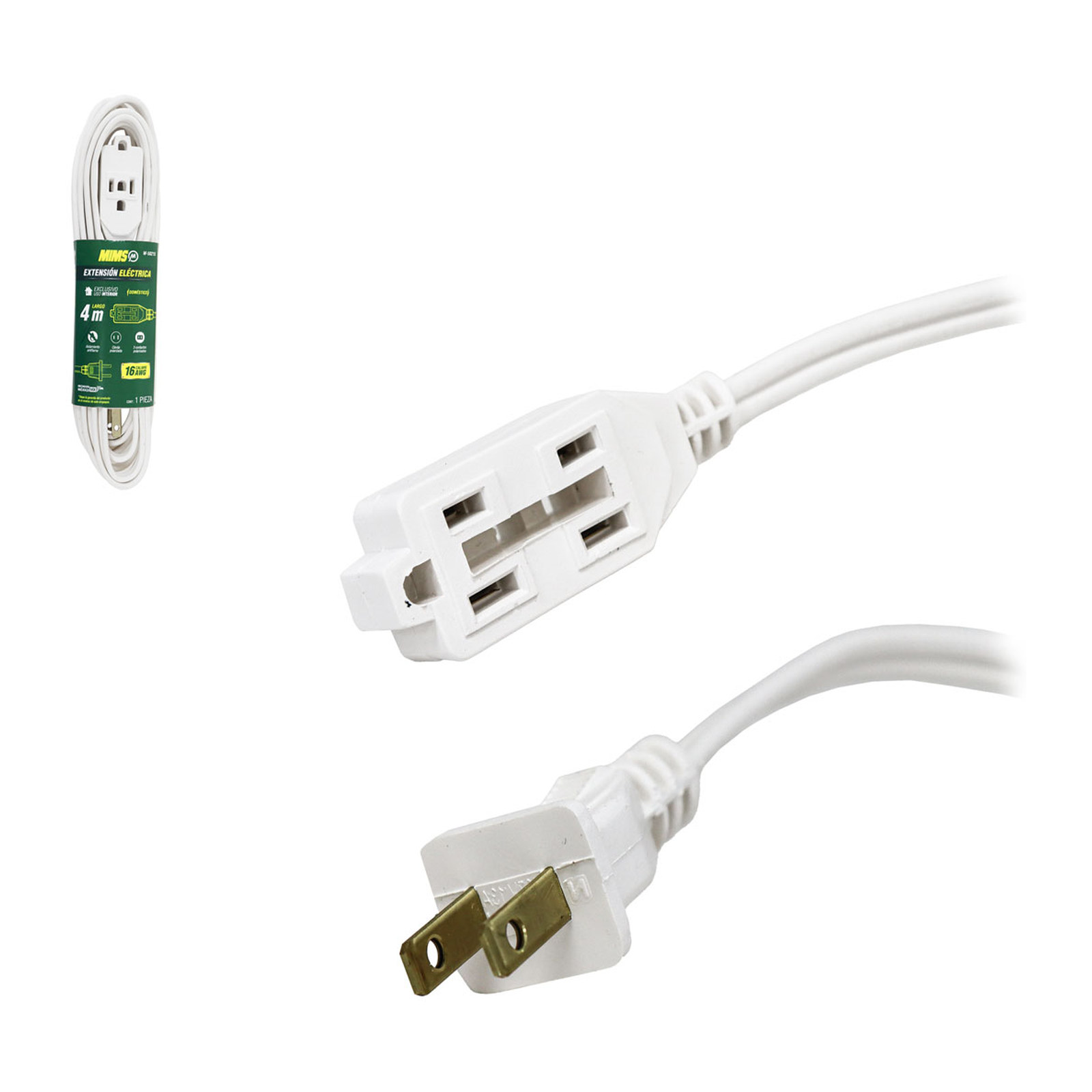 Extensión Doméstica 3 Contactos Cable 2x16 Blanca 4 m MIMS