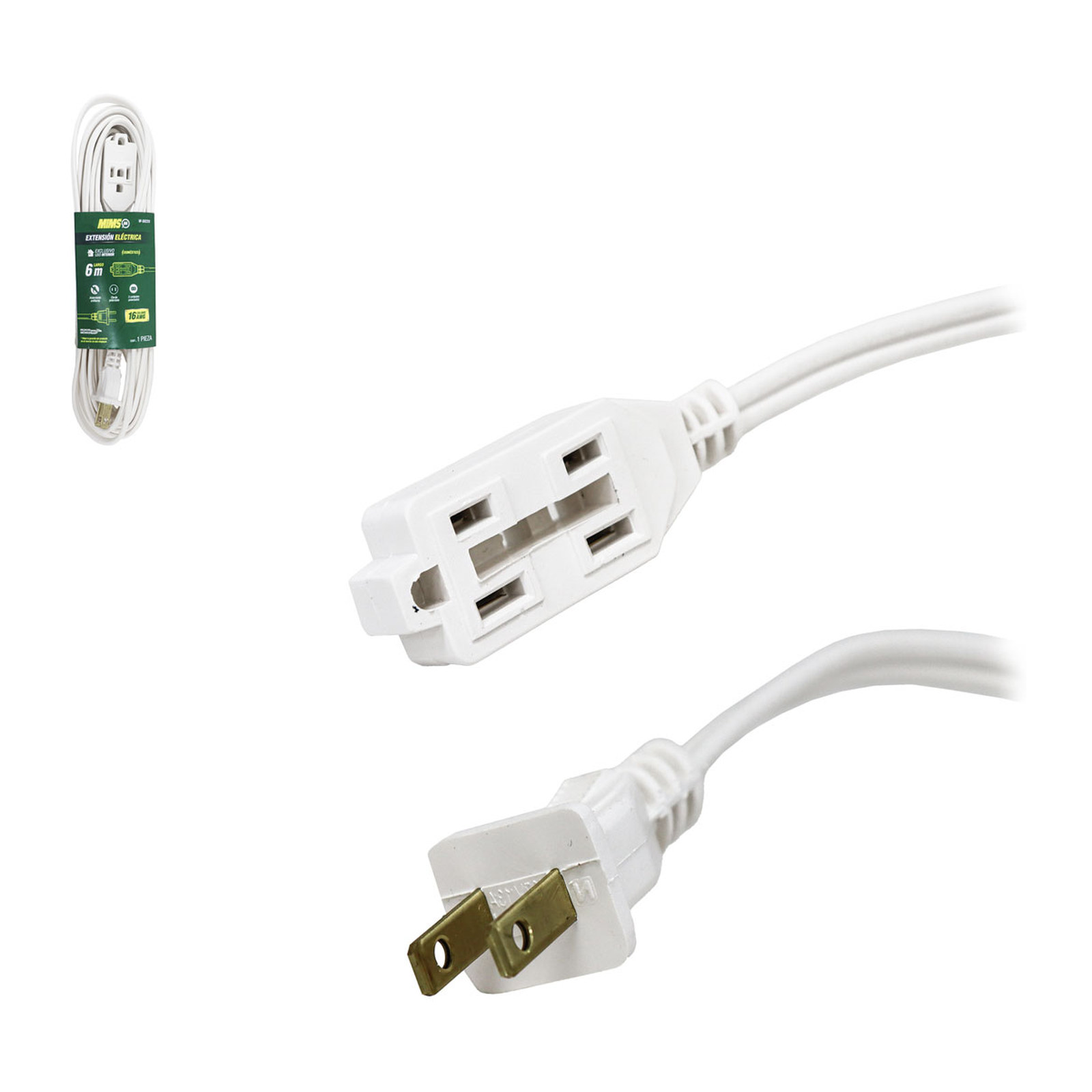 Extensión Doméstica 3 Contactos 2x16 Blanca 6 metros MIMS