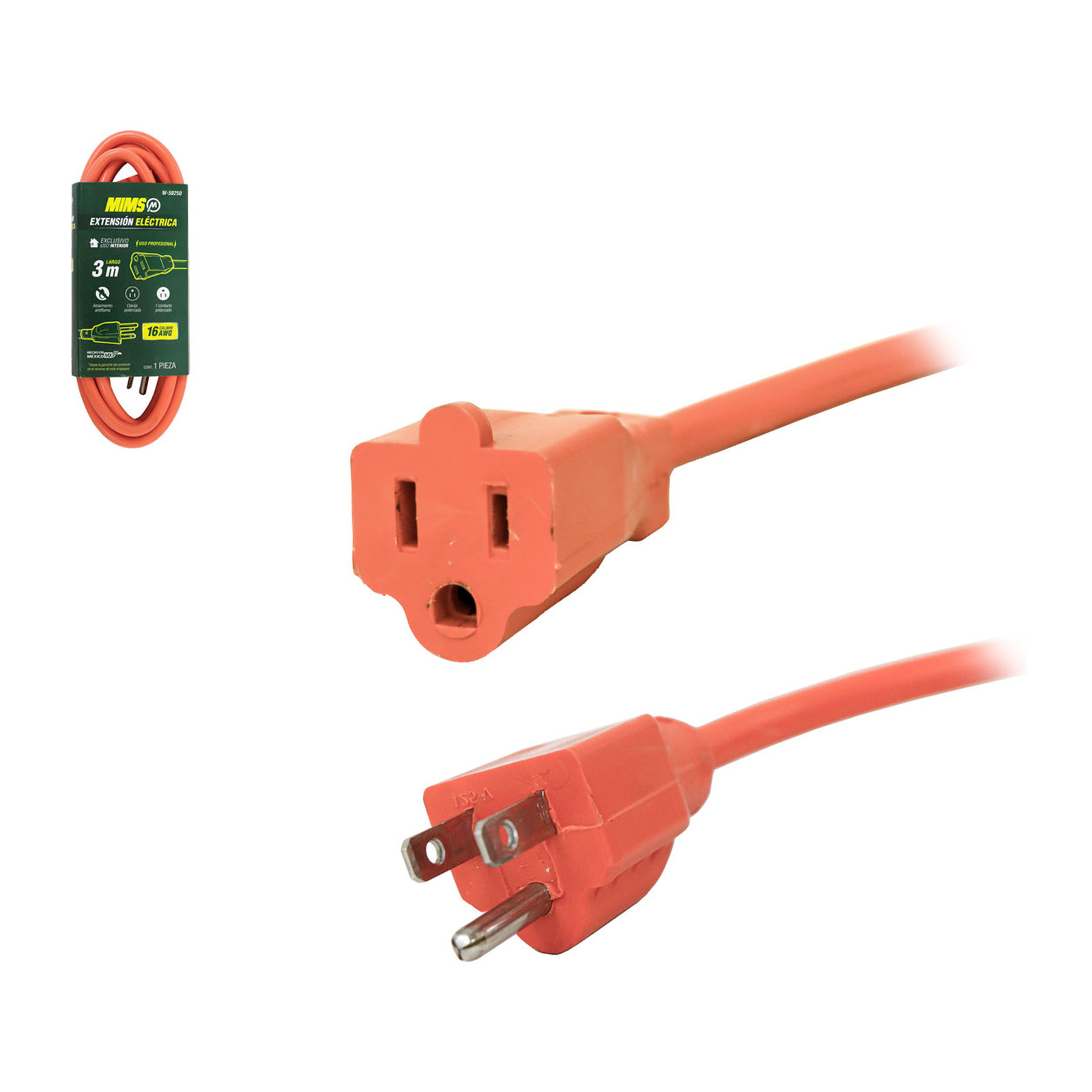 Extensión Eléctrica Profesional 1 Contacto 3x16 Naranja 3 Metros MIMS