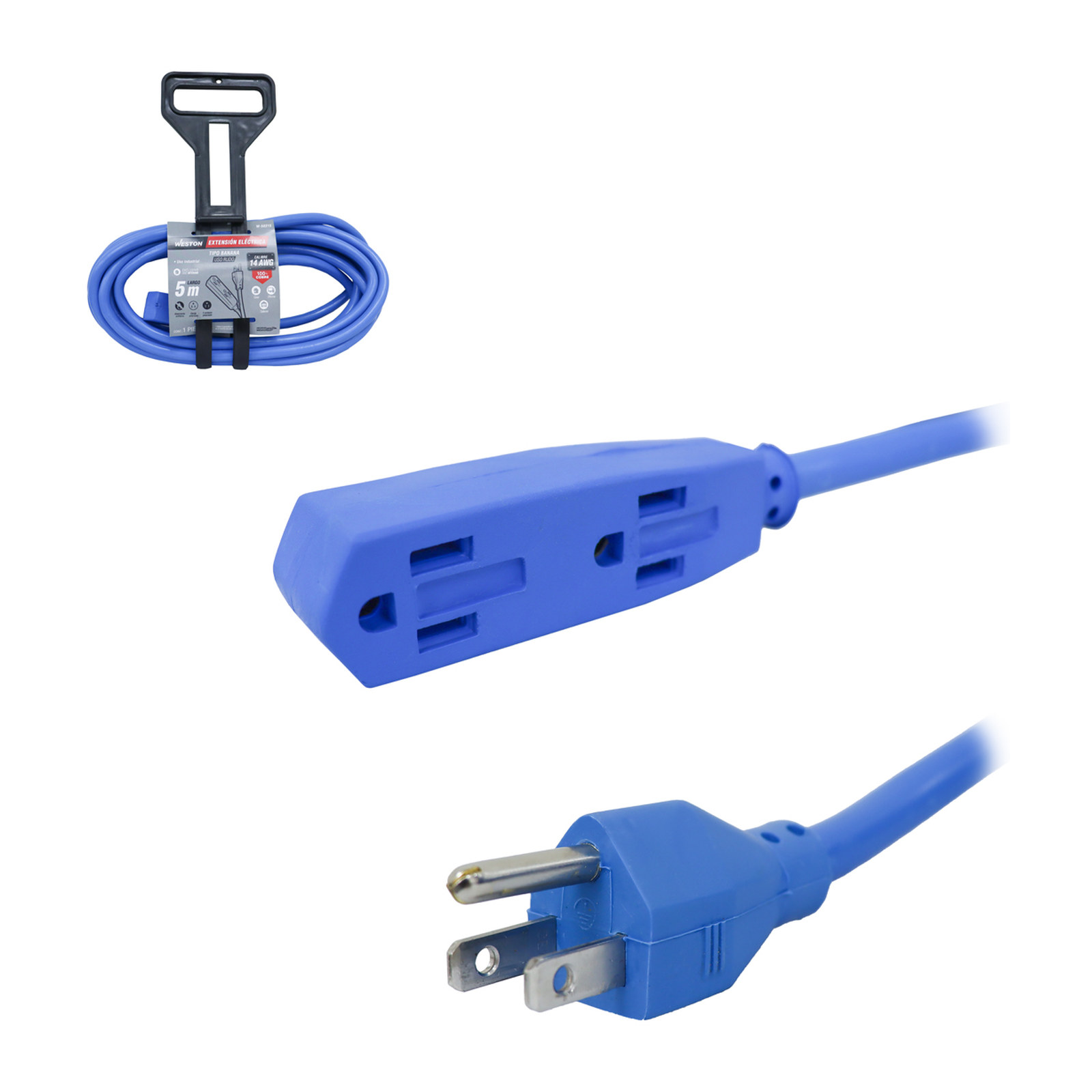 Extensión Industrial Tipo Banana 3 Contactos 3x14 Azul 5 Metros WESTON