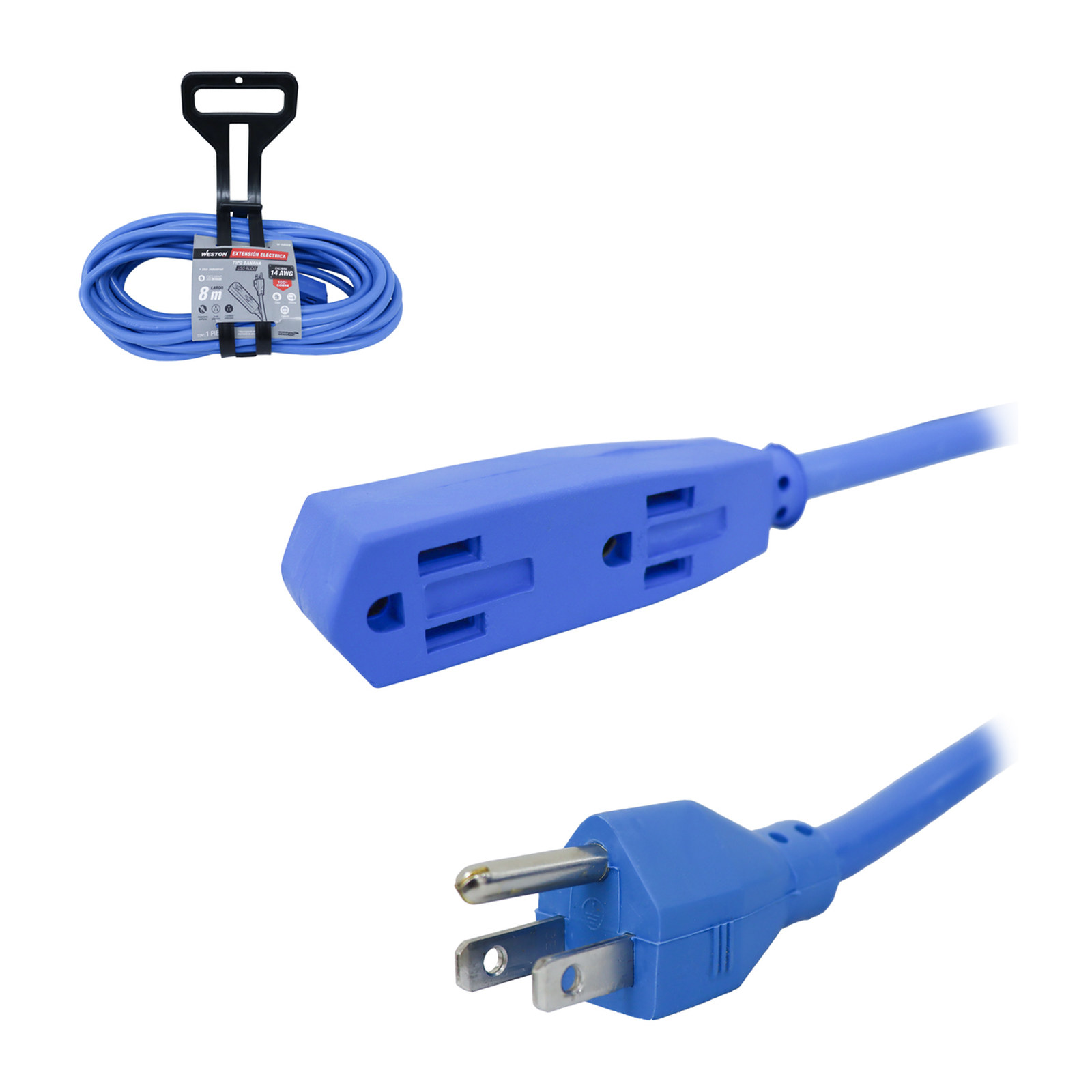 Extensión Industrial Tipo Banana 3 Contactos 3x14 Azul 8 m Weston
