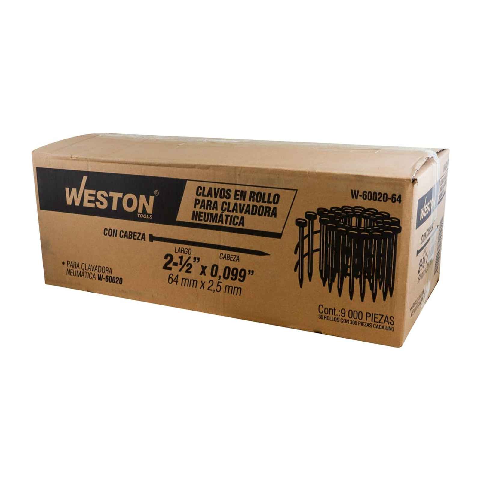 CLAVOS EN ROLLO PARA CLAVADORA W-60020 64MM (Precio x Caja con 30 rollos de 300 clavos c/u) - Imagen 2
