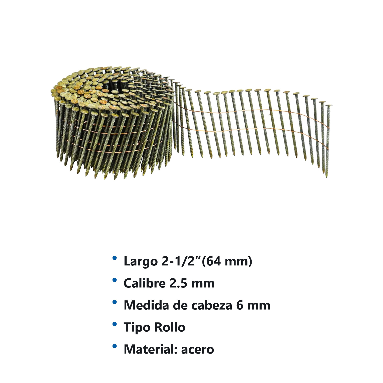 CLAVOS EN ROLLO PARA CLAVADORA W-60020 64MM (Precio x Caja con 30 rollos de 300 clavos c/u) - Imagen 3