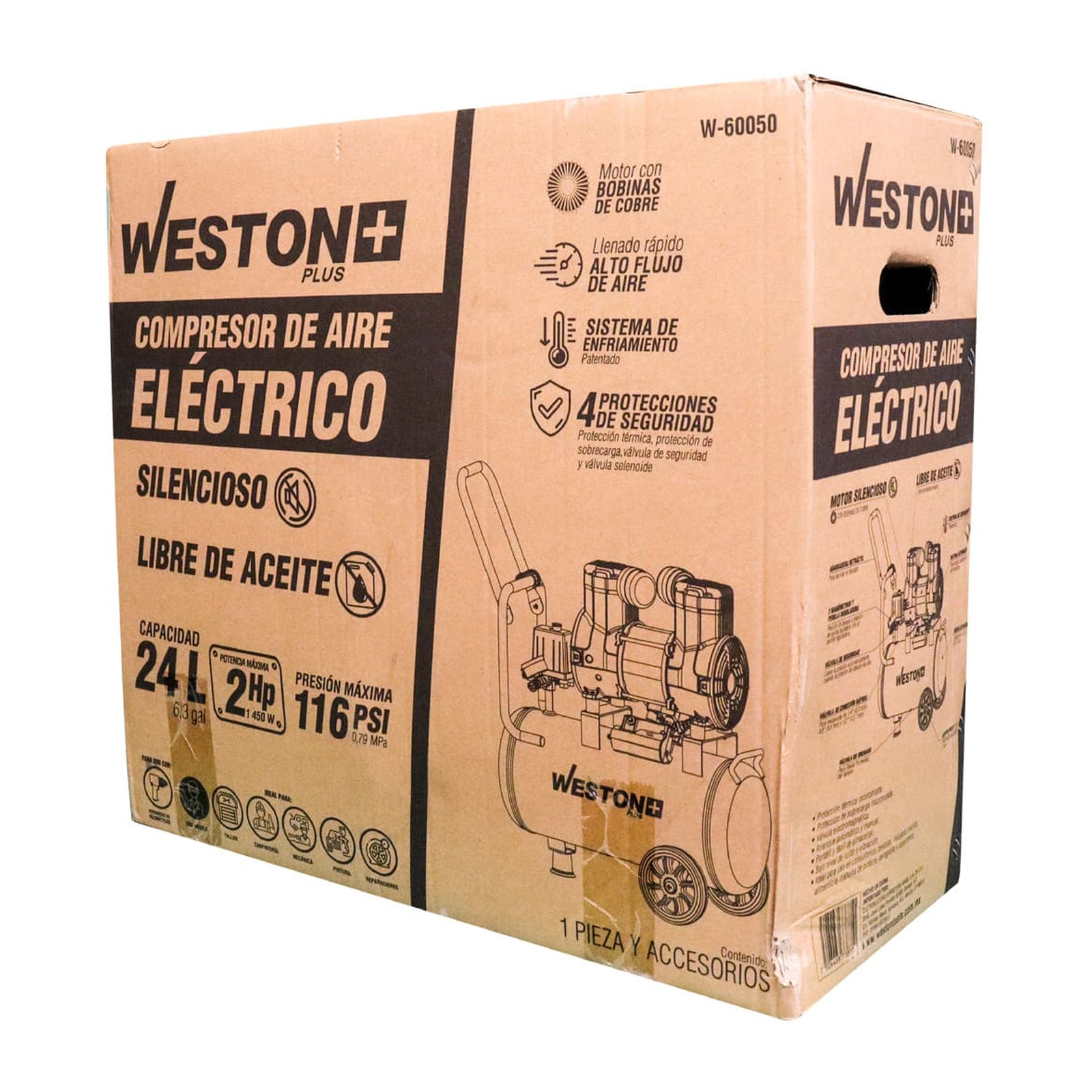 COMPRESOR DE AIRE LIBRE DE ACEITE 24L WPLUS 127V - Imagen 4