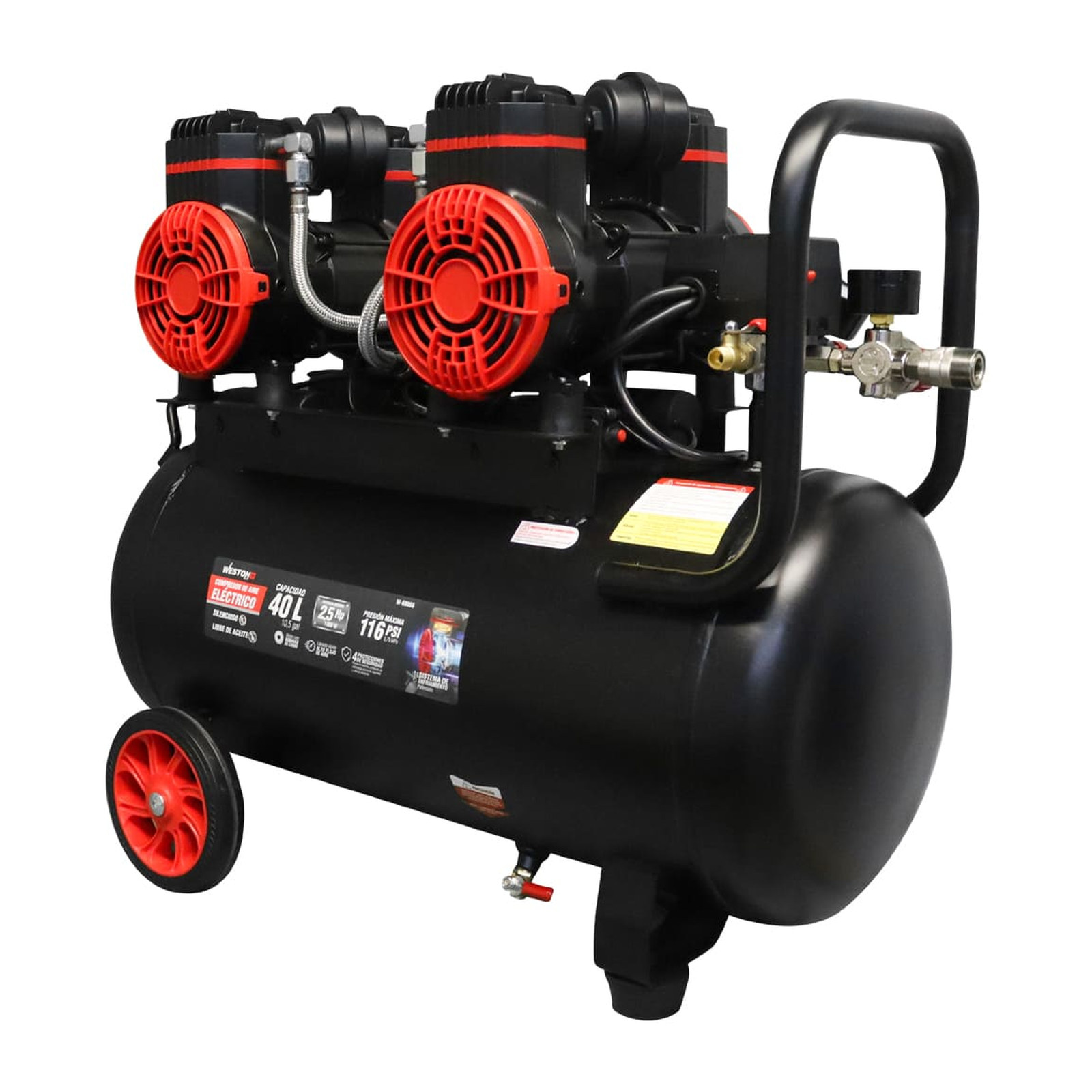 COMPRESOR DE AIRE LIBRE DE ACEITE 40L WPLUS 127V - Imagen 2
