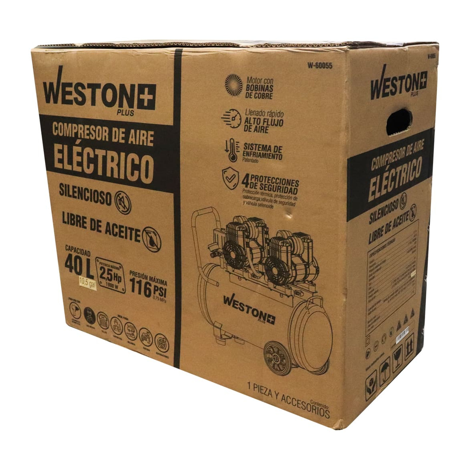 COMPRESOR DE AIRE LIBRE DE ACEITE 40L WPLUS 127V - Imagen 4