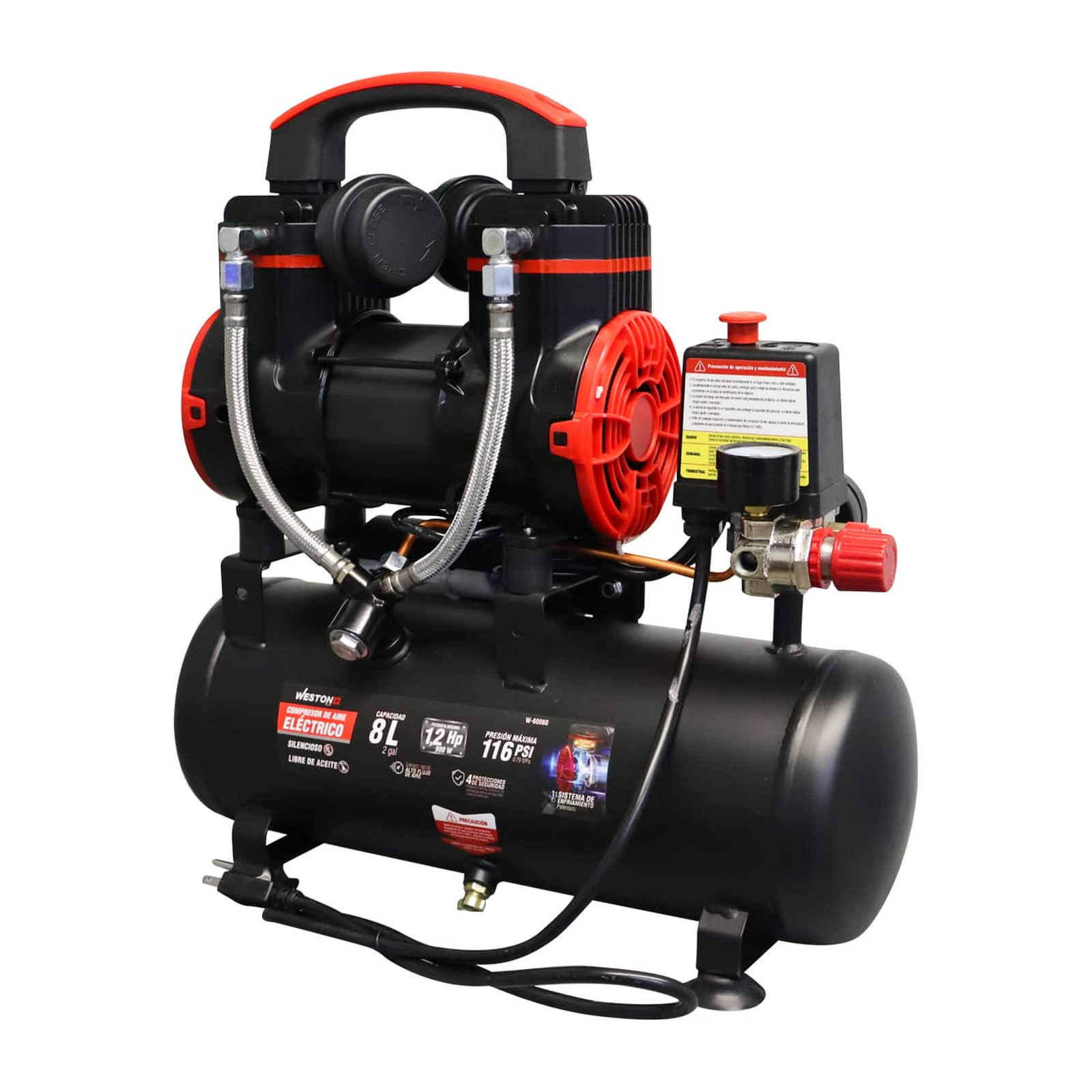 COMPRESOR DE AIRE LIBRE DE ACEITE 8L WPLUS 127V - Imagen 2