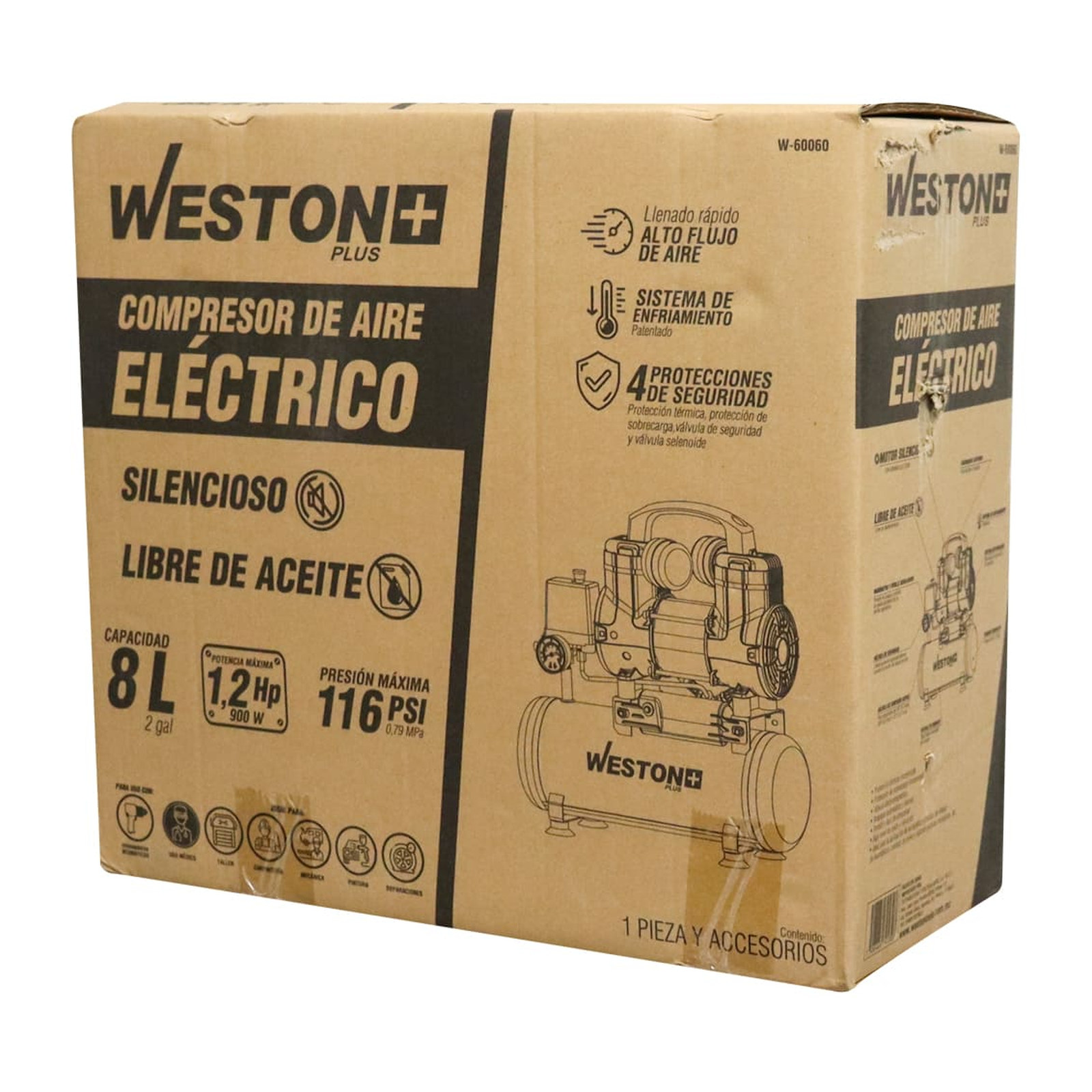 COMPRESOR DE AIRE LIBRE DE ACEITE 8L WPLUS 127V - Imagen 4