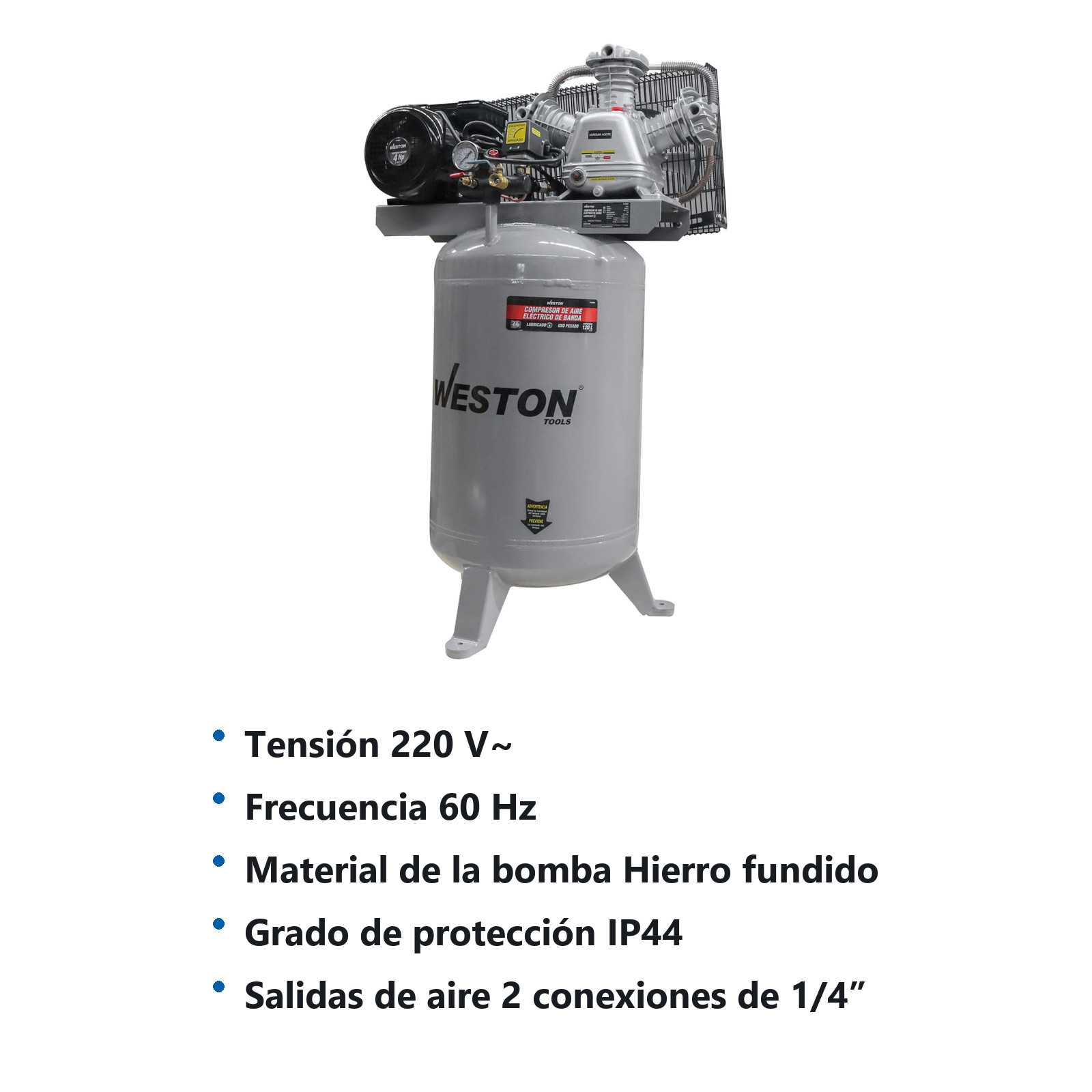 COMPRESOR VERTICAL DE BANDA 4HP 120L 220V - Imagen 2
