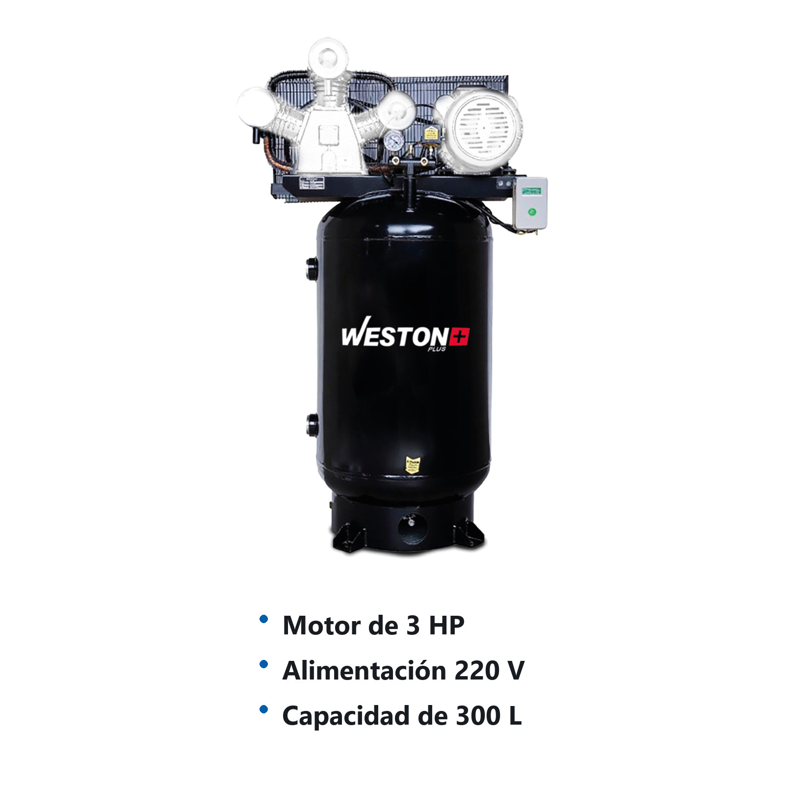 COMPRESOR VERTICAL DE BANDA 3HP 300L 110/220V - Imagen 2