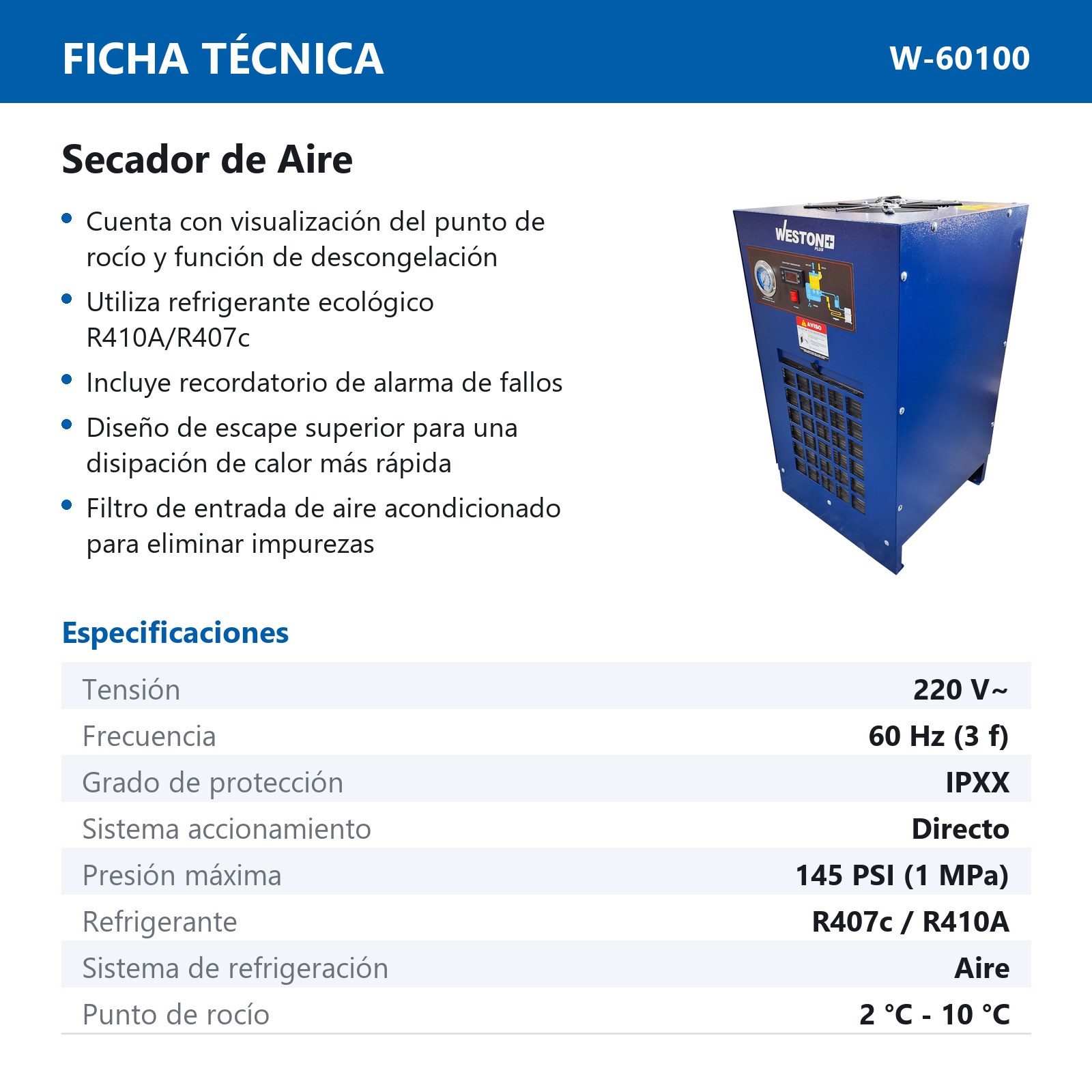 SECADOR DE AIRE 220V 60HZ 1PH 4-10BAR 6.5 m³/min - Imagen 4