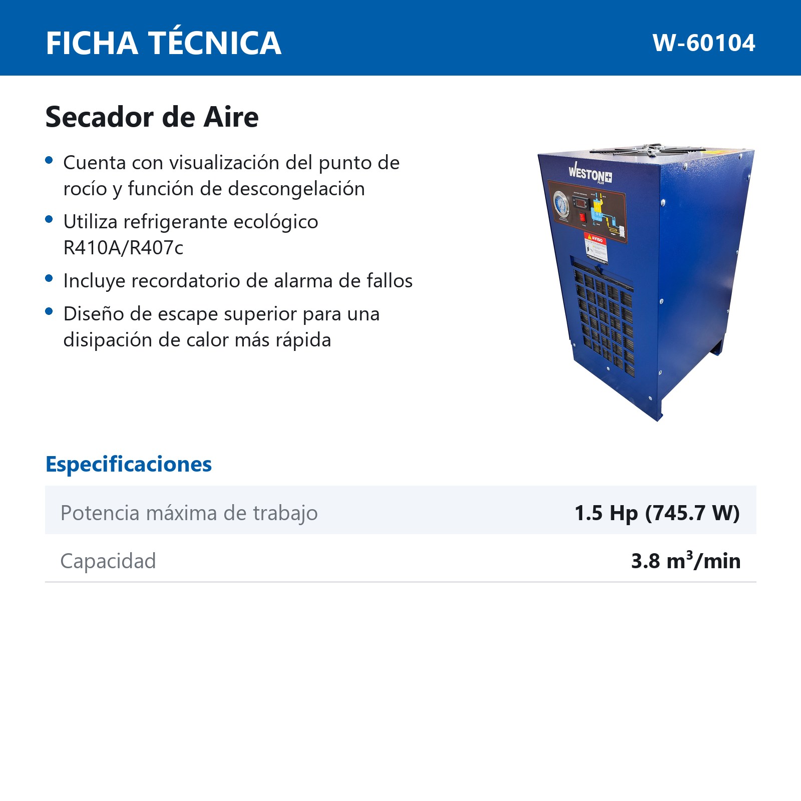 SECADOR DE AIRE 220V 60HZ 1PH 4-10BAR 3.8 m³/min - Imagen 4