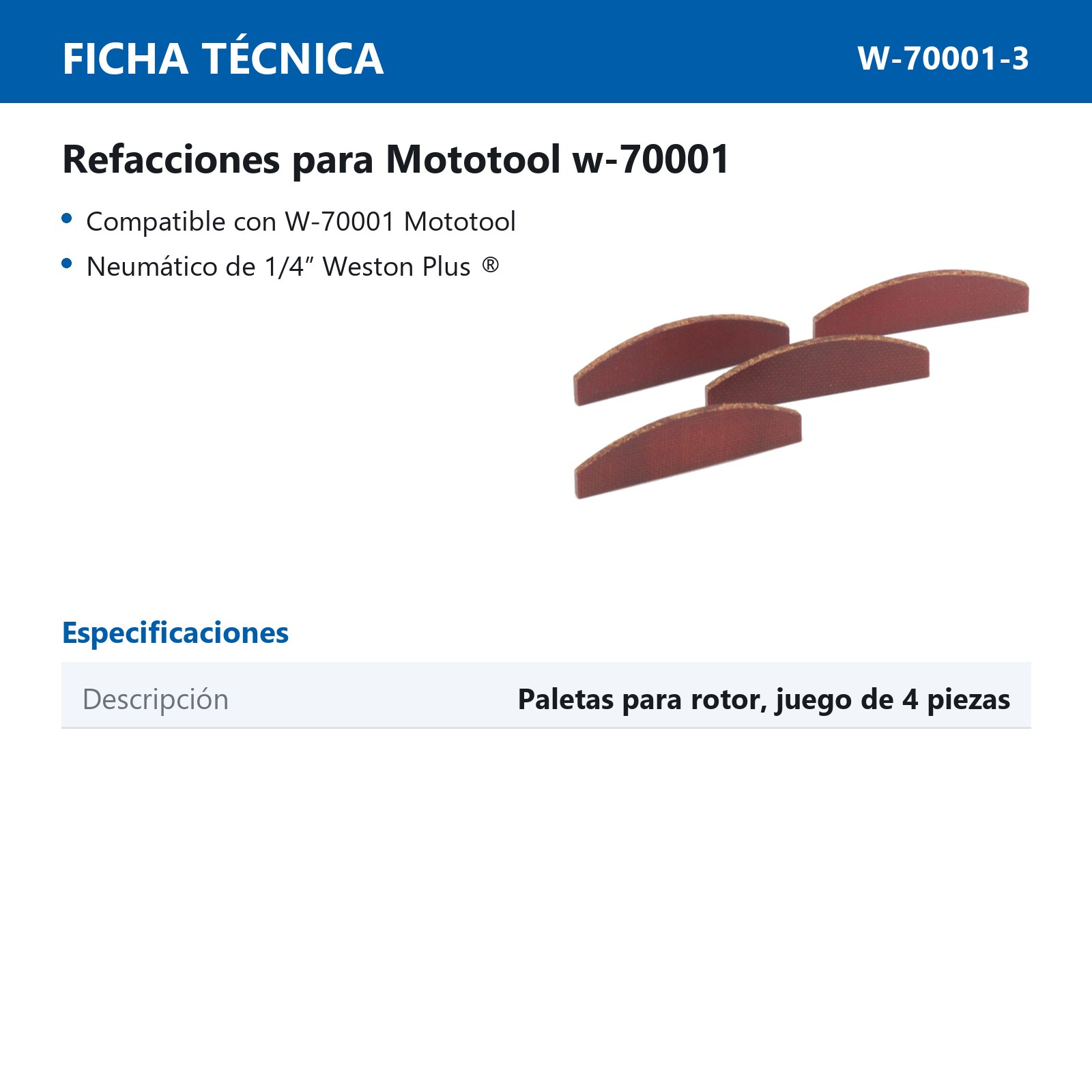 REPUESTO WP MT PALETA ROTOR 4PZS/JGO - Imagen 2