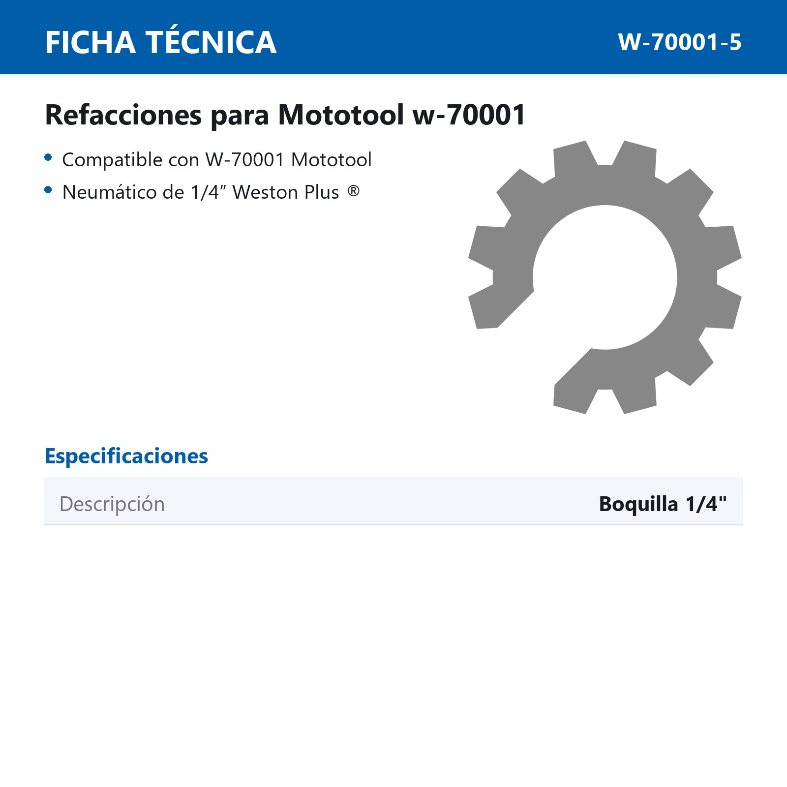 REPUESTO BOQUILLA 1/4" PARA MOTOTOOL W-70001 - Imagen 2