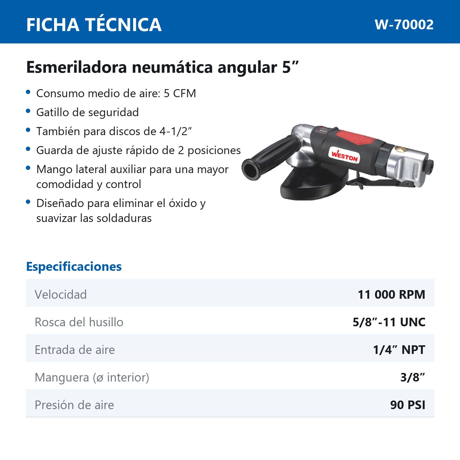 ESMERILADORA NEUMATICA ANGULAR 5" - Imagen 2