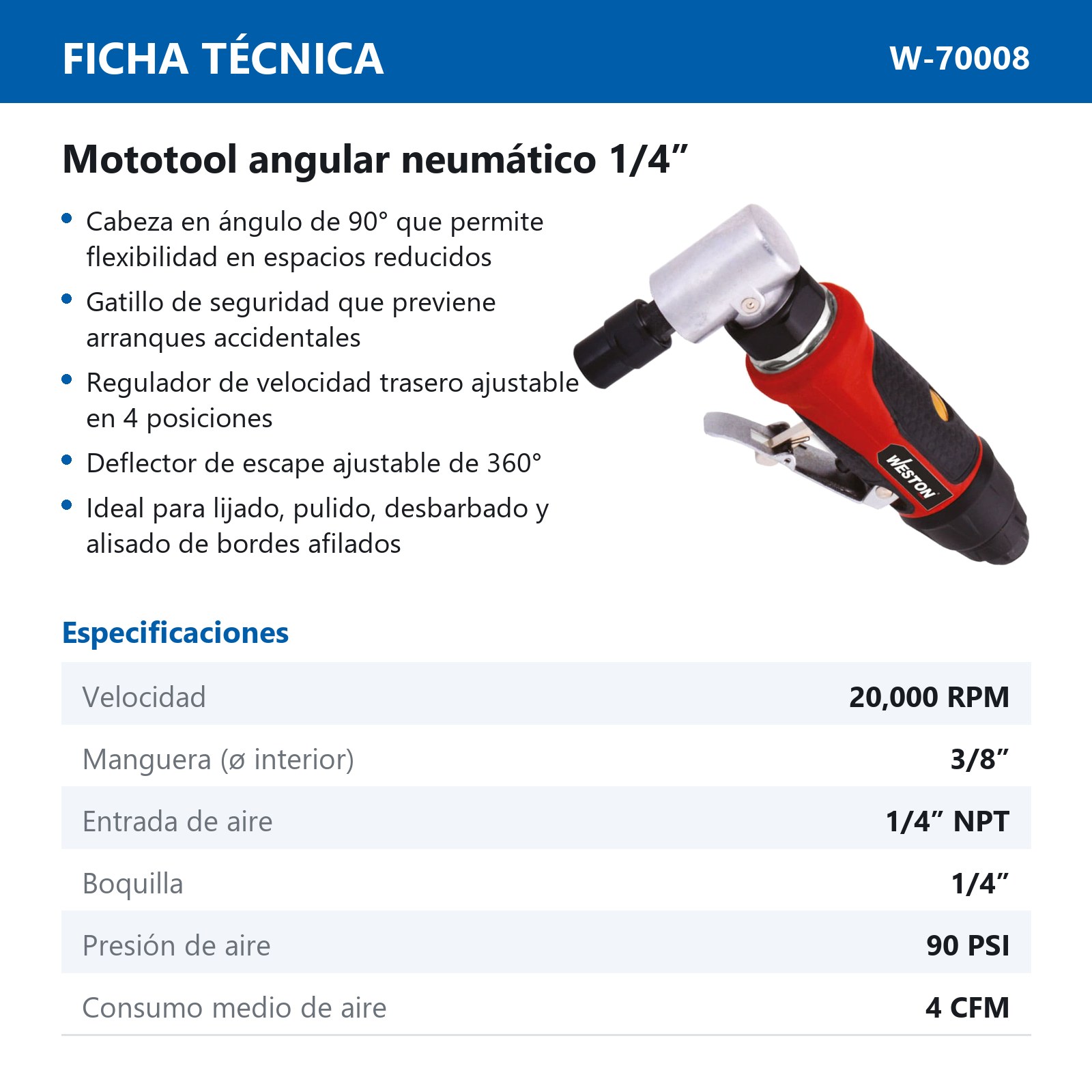 MOTOTOOL NEUMATICO ANGULAR 1/4" - Imagen 2