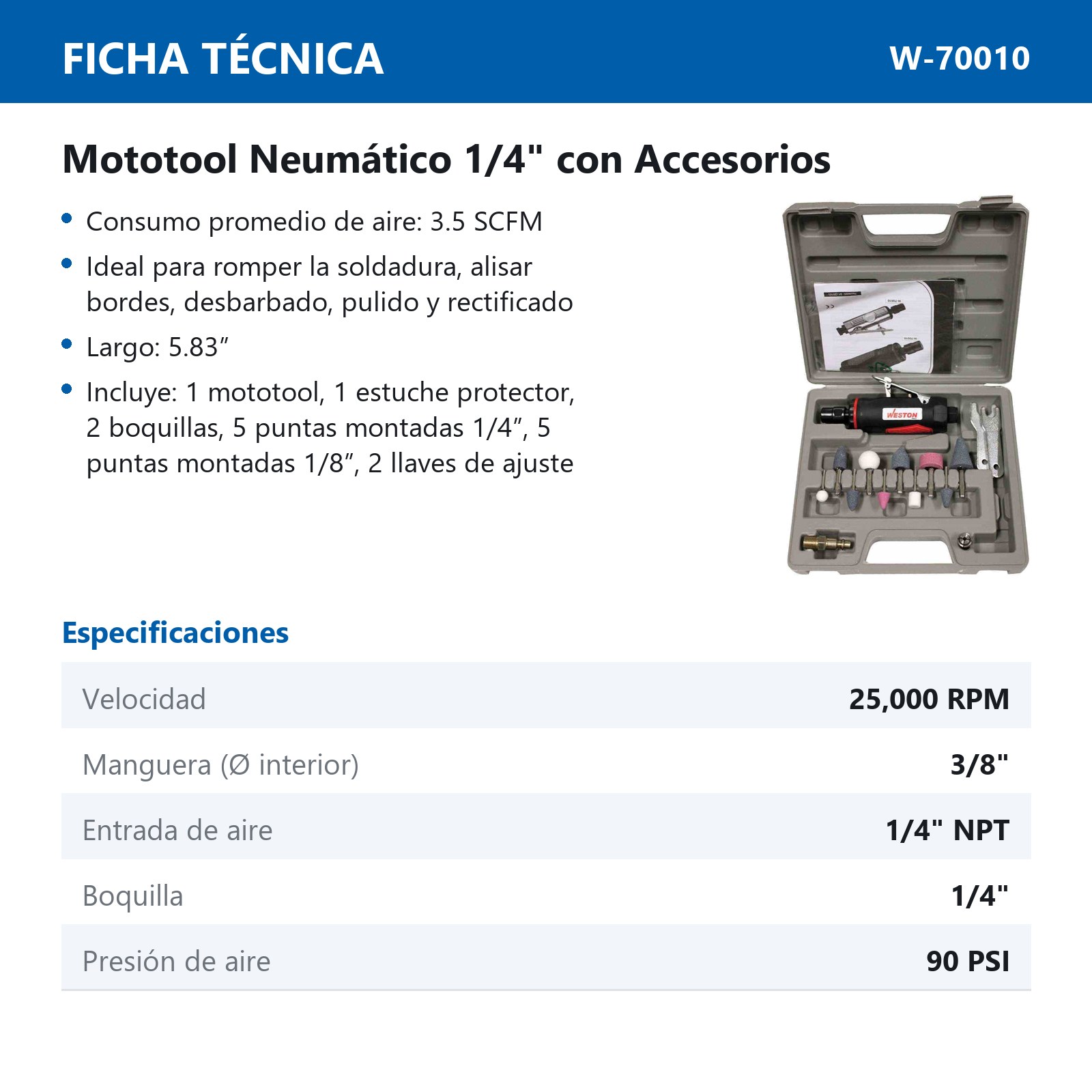 MOTOTOOL NEUMATICO 1/4" CON ACCESORIOS - Imagen 2