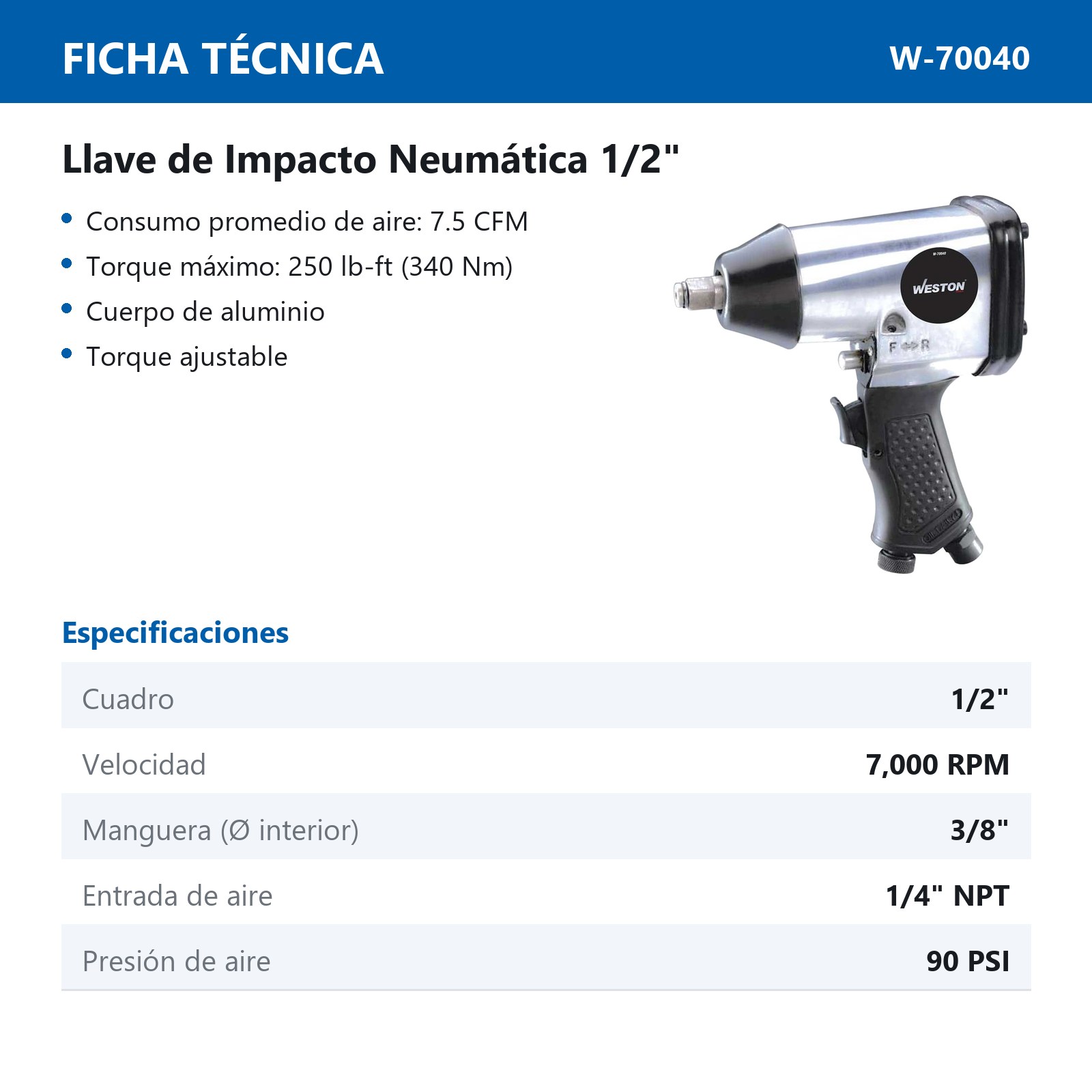 LLAVE DE IMPACTO NEUMATICA 1/2" - Imagen 3