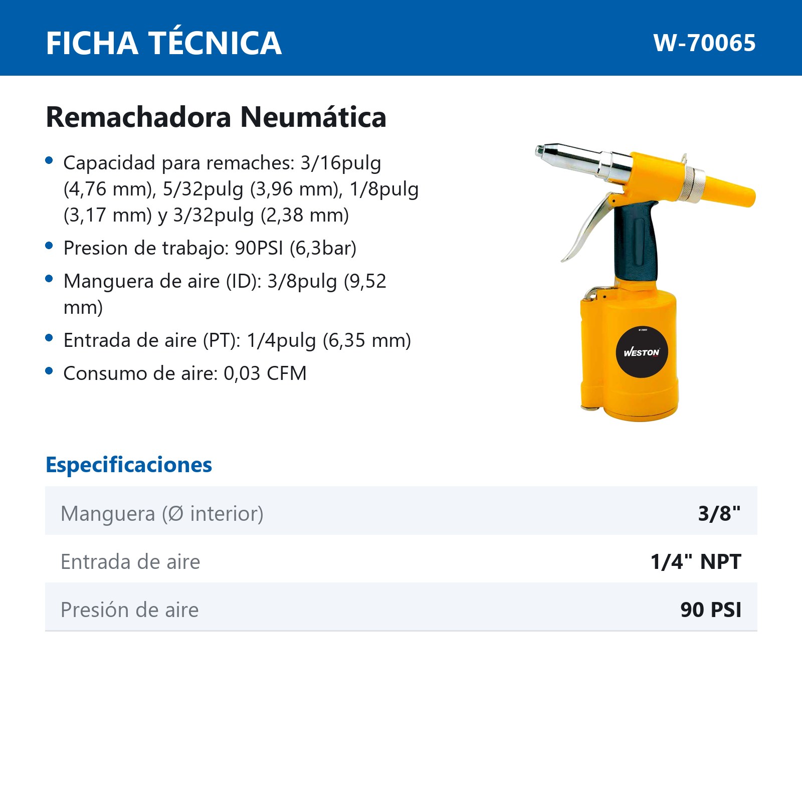 REMACHADORA NEUMATICA 3/16" - Imagen 2