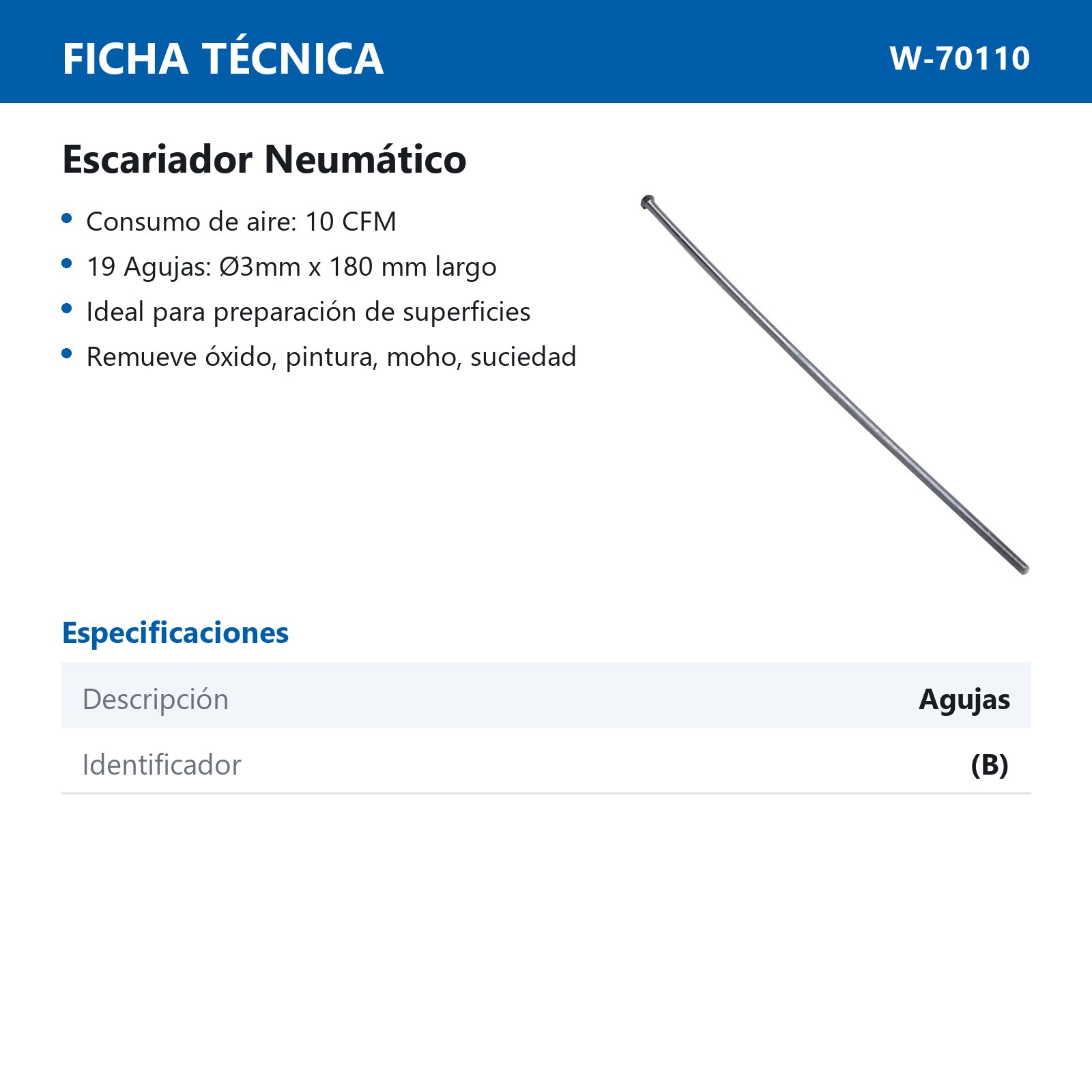 AGUJAS #26 P/ESCARIADOR NEUMATICO W-70100 - Imagen 2