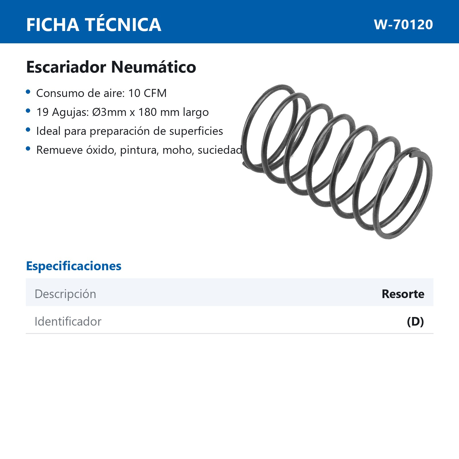RESORTES P/ESCARIADOR NEUMATICO W-70100 - Imagen 2