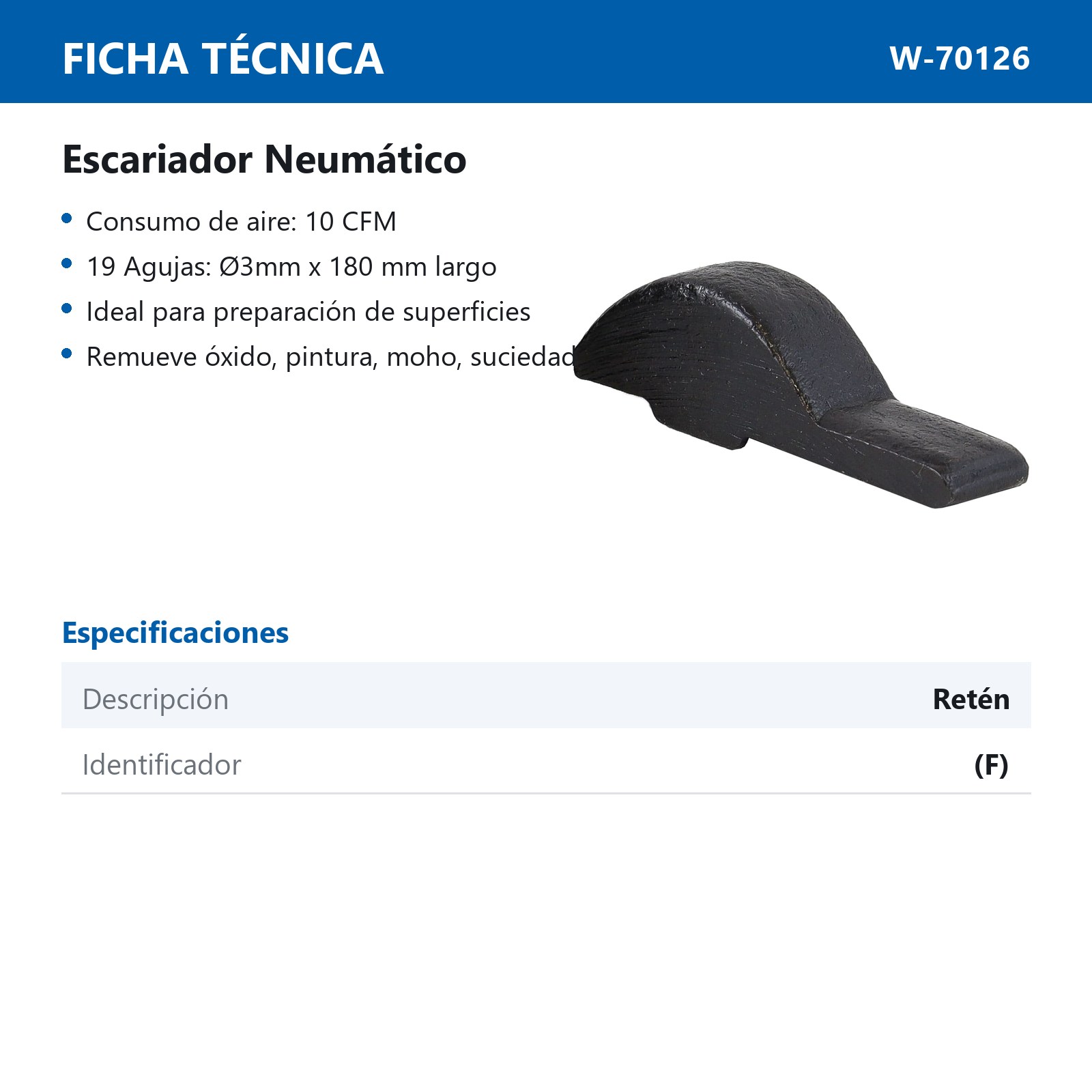 RETEN #22 P/ESCARIADOR NEUMATICO W-70100 - Imagen 2