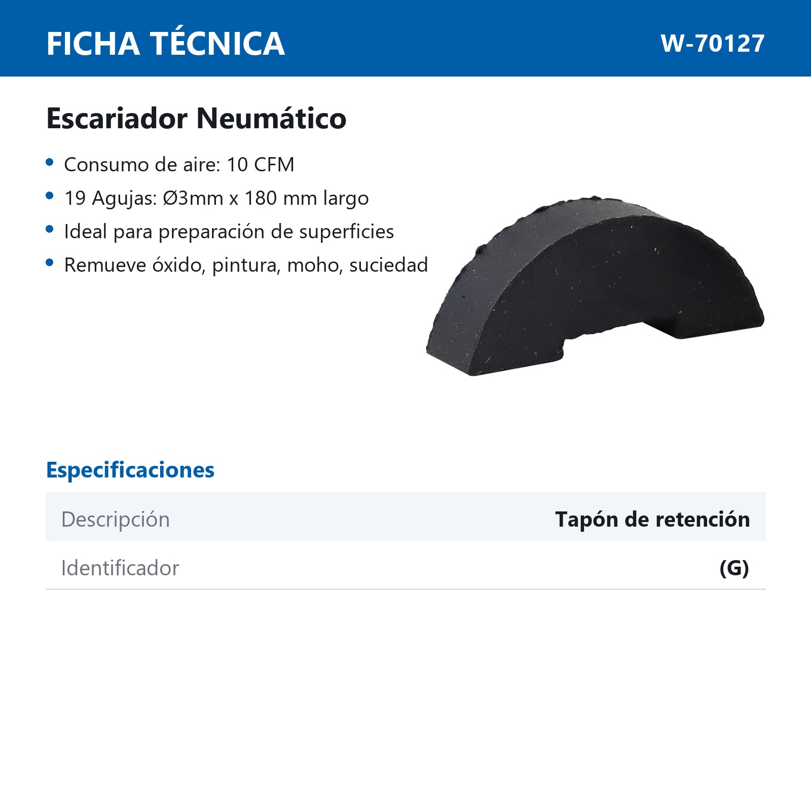 TAPON DE RETENCION #23 P/ESCARIADOR NEUMATICO W-70100 - Imagen 2