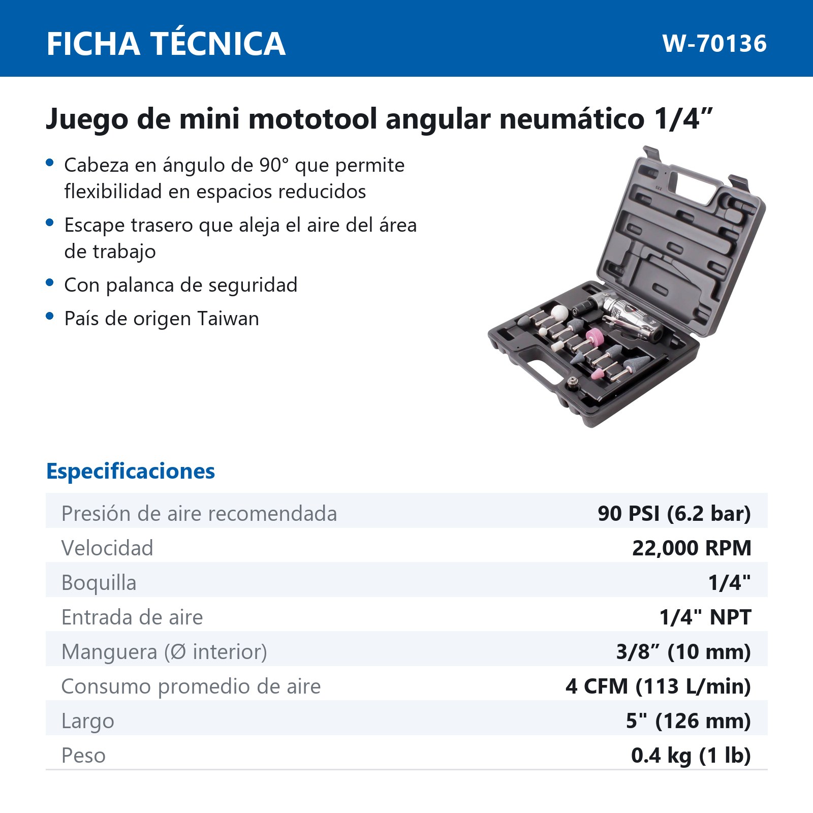 JGO. MINI MOTOTOOL ANGULAR NEUMATICO 1/4" KIT WESTON PLUS - Imagen 4