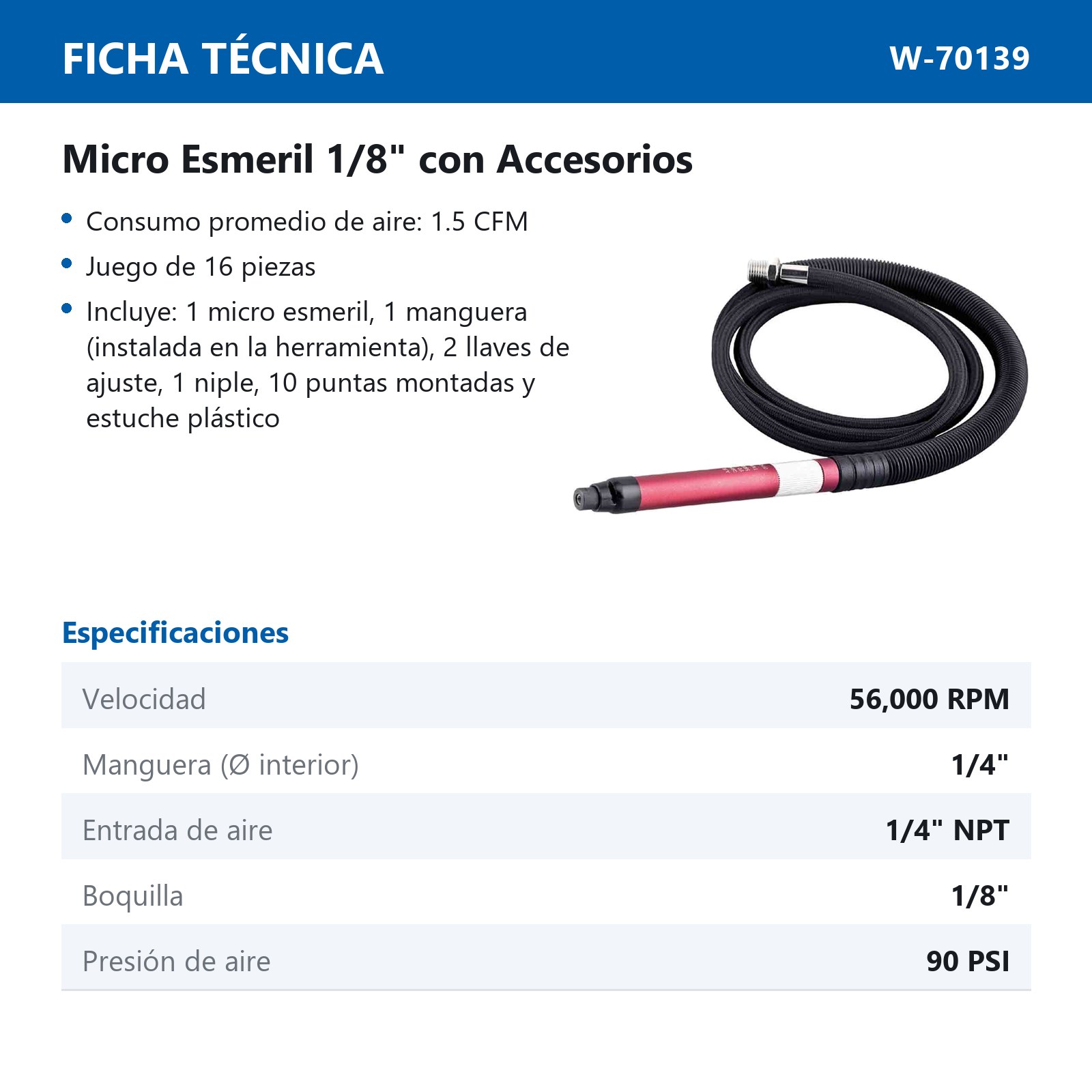 MICRO ESMERIL DE LAPIZ WP 1/8" - Imagen 2