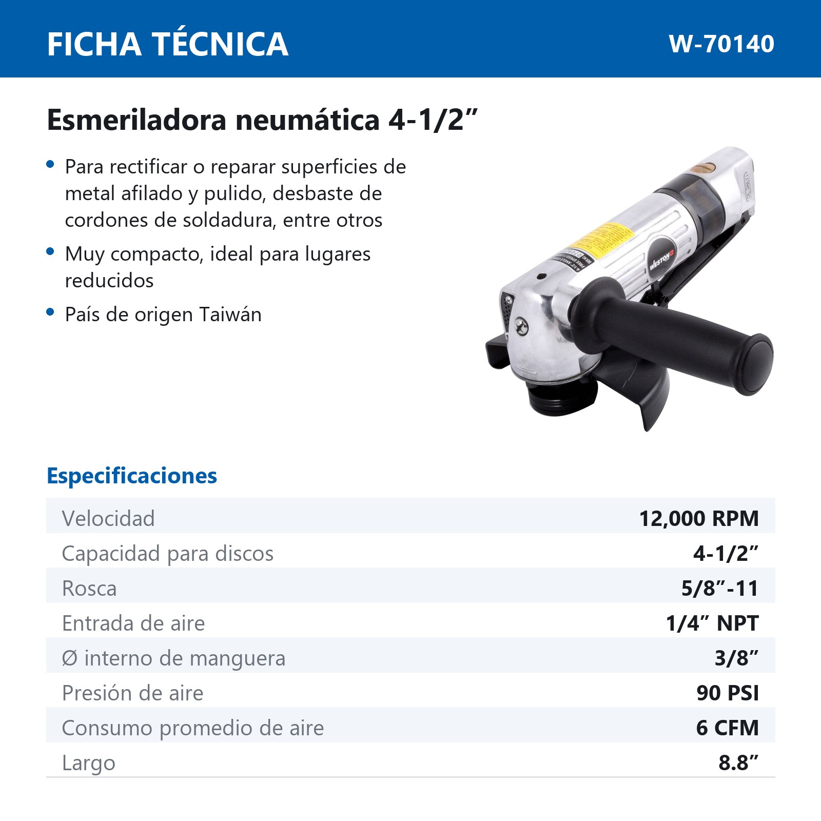 ESMERILADORA NEUMATICA 4.5" (5/8"-11) - Imagen 2
