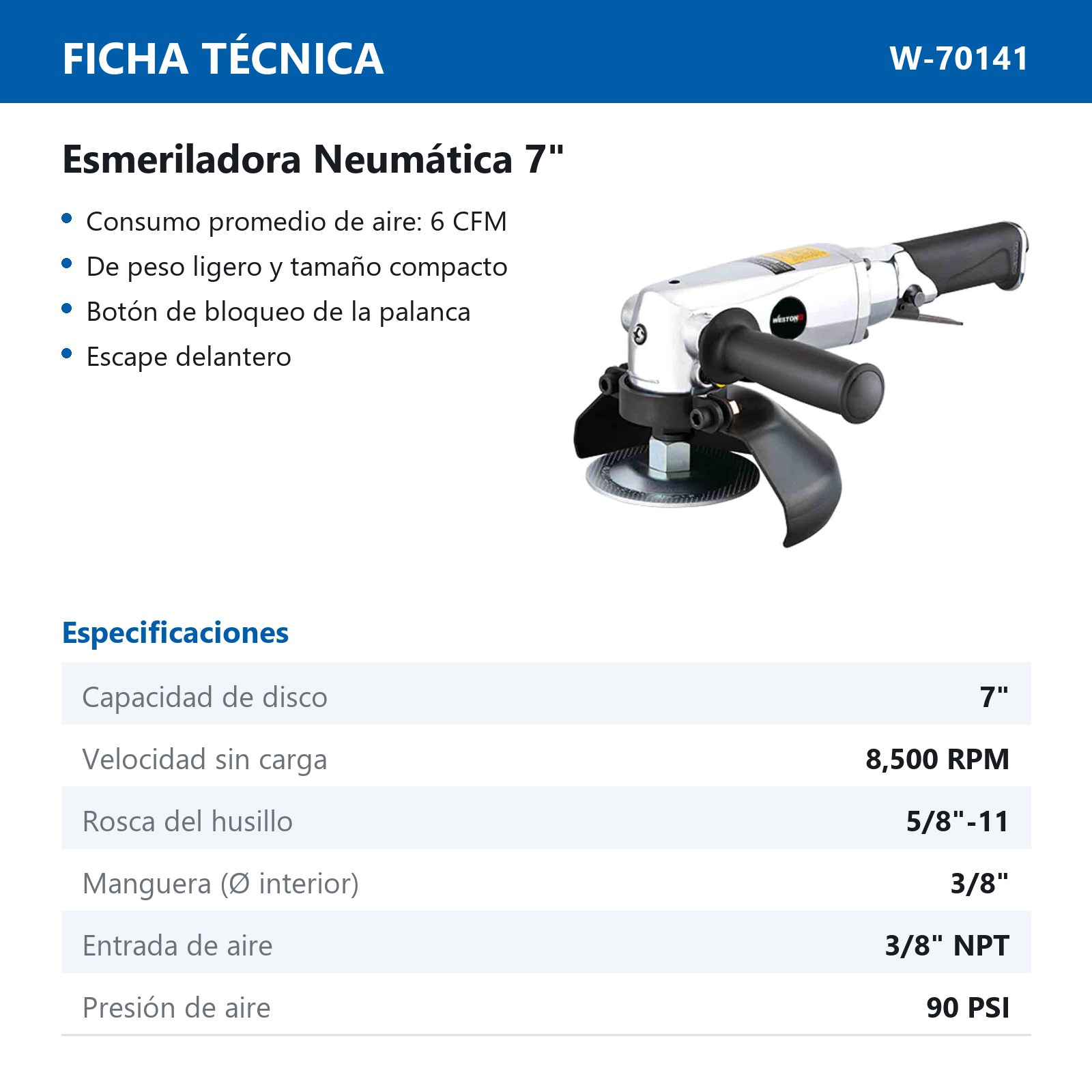 ESMERILADORA NEUMATICA 7" (5/8"-11) - Imagen 2