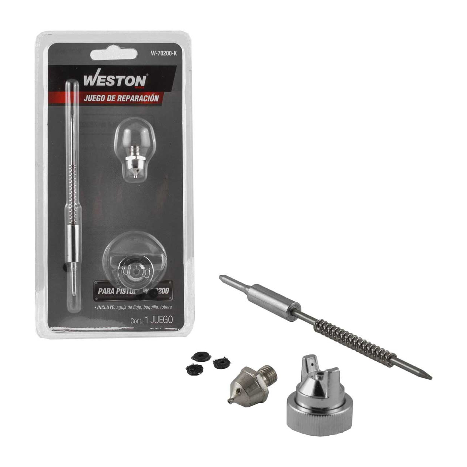 Kit de Reparación WESTON para Pistola de Pintura W-70200 (Aguja de Flujo, Boquilla y Tobera)