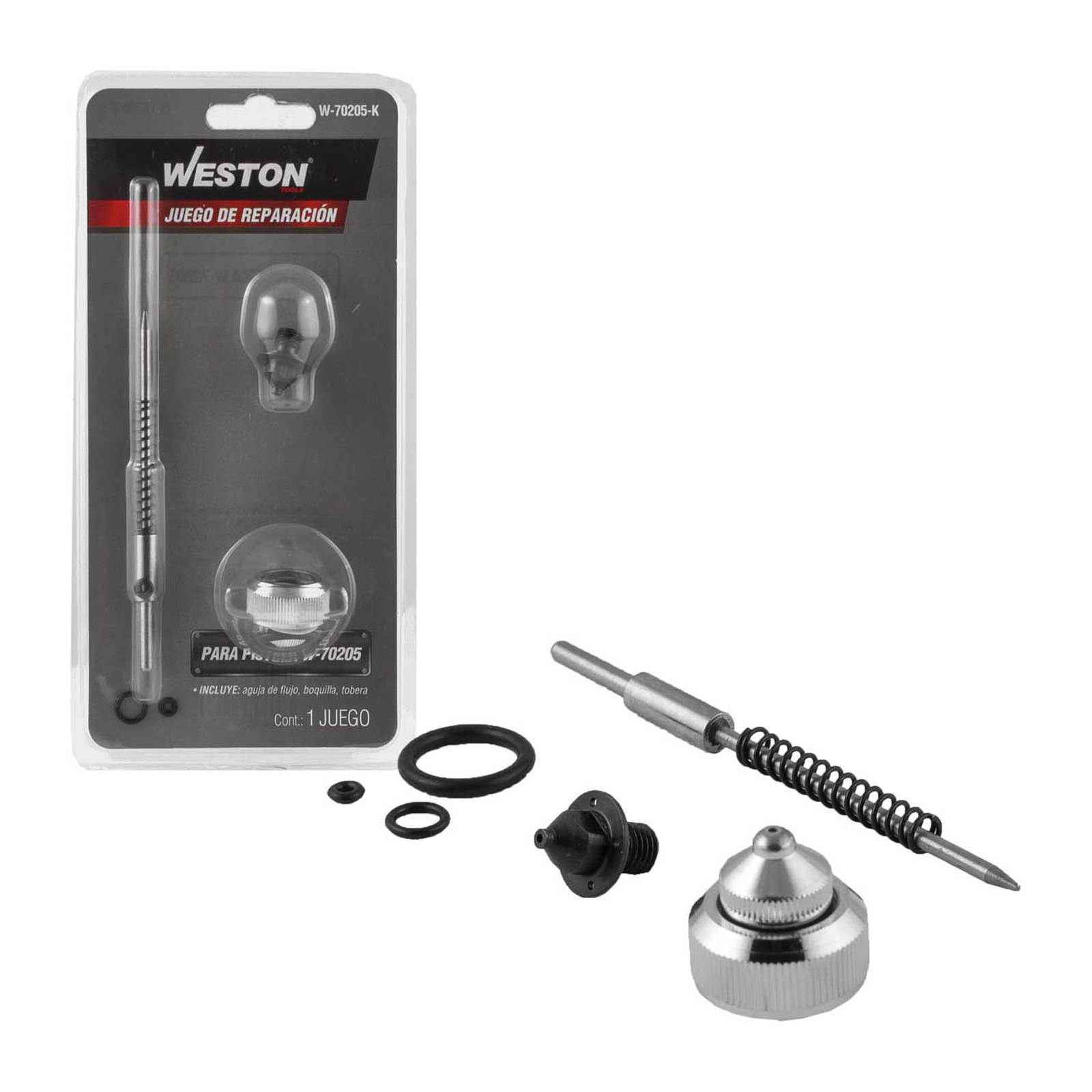 Kit de Reparación para Pistola para Pintar Weston W-70205 (Aguja de Flujo, Boquilla y Tobera)