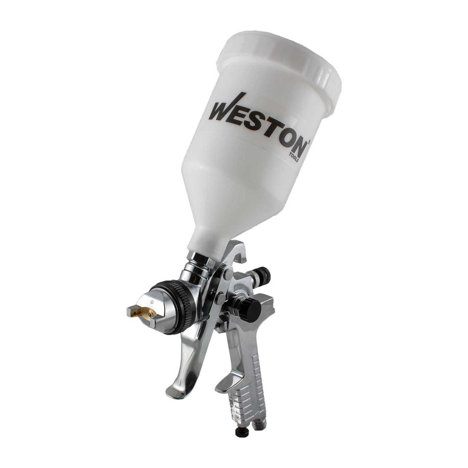 Pistola para Pintar de Gravedad HVLP Weston Vaso Plástico 600 ml 70 PSI con Kit de Limpieza y 3 Boquillas