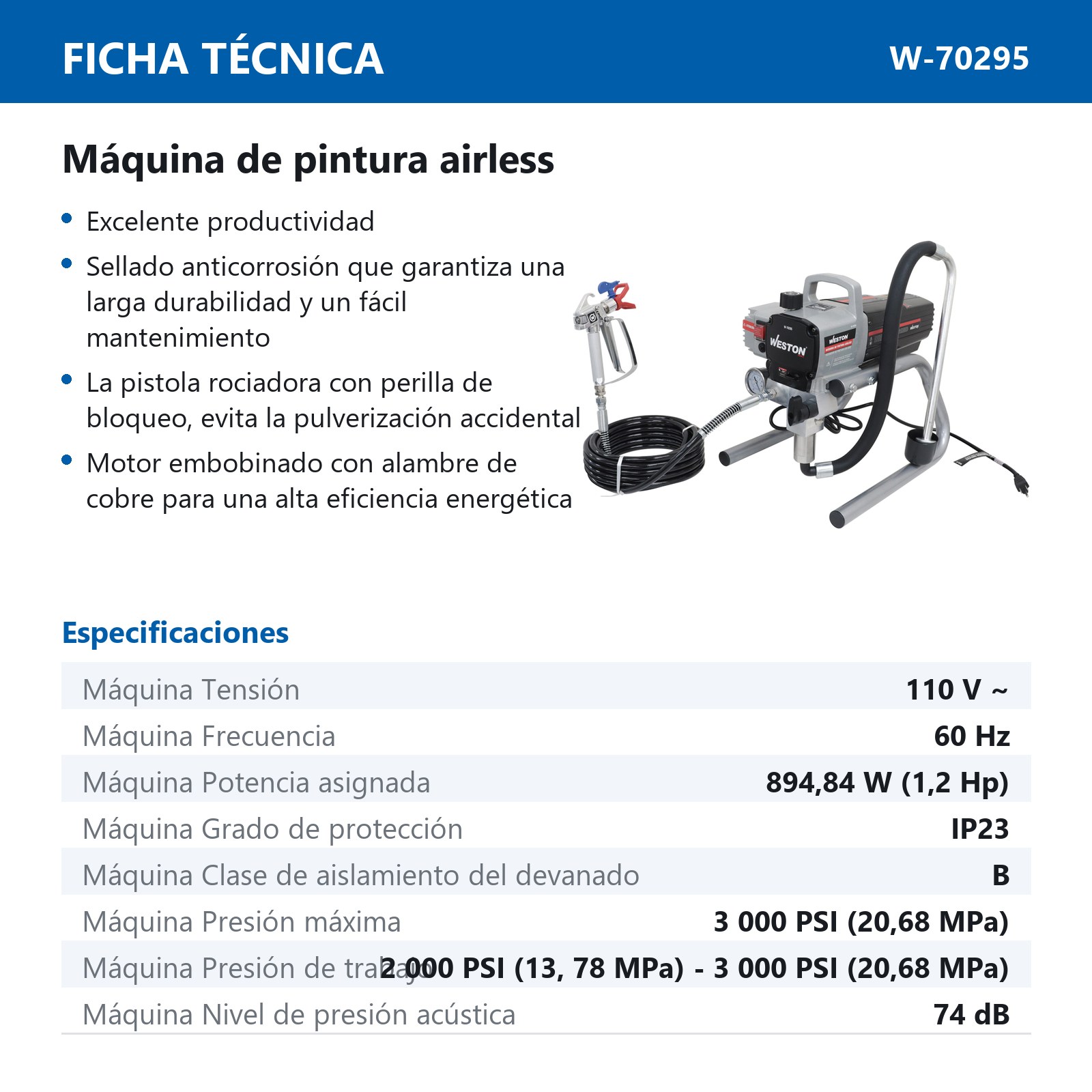 MAQUINA DE PINTURA AIRLESS 900W MAX PSI 3000 110V - Imagen 2