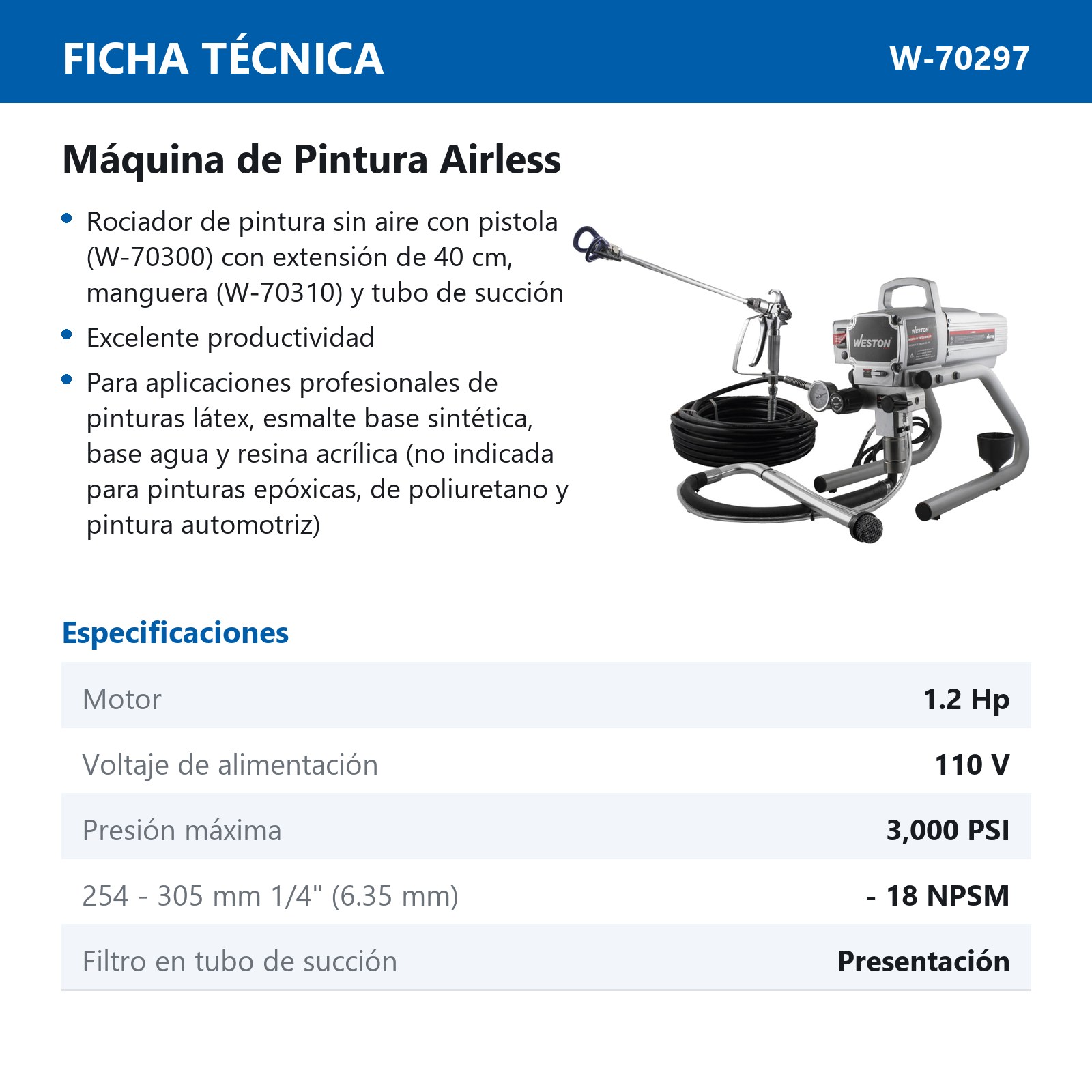 MAQUINA DE PINTURA AIRLESS 900W MAX PSI 3000 110V - Imagen 2