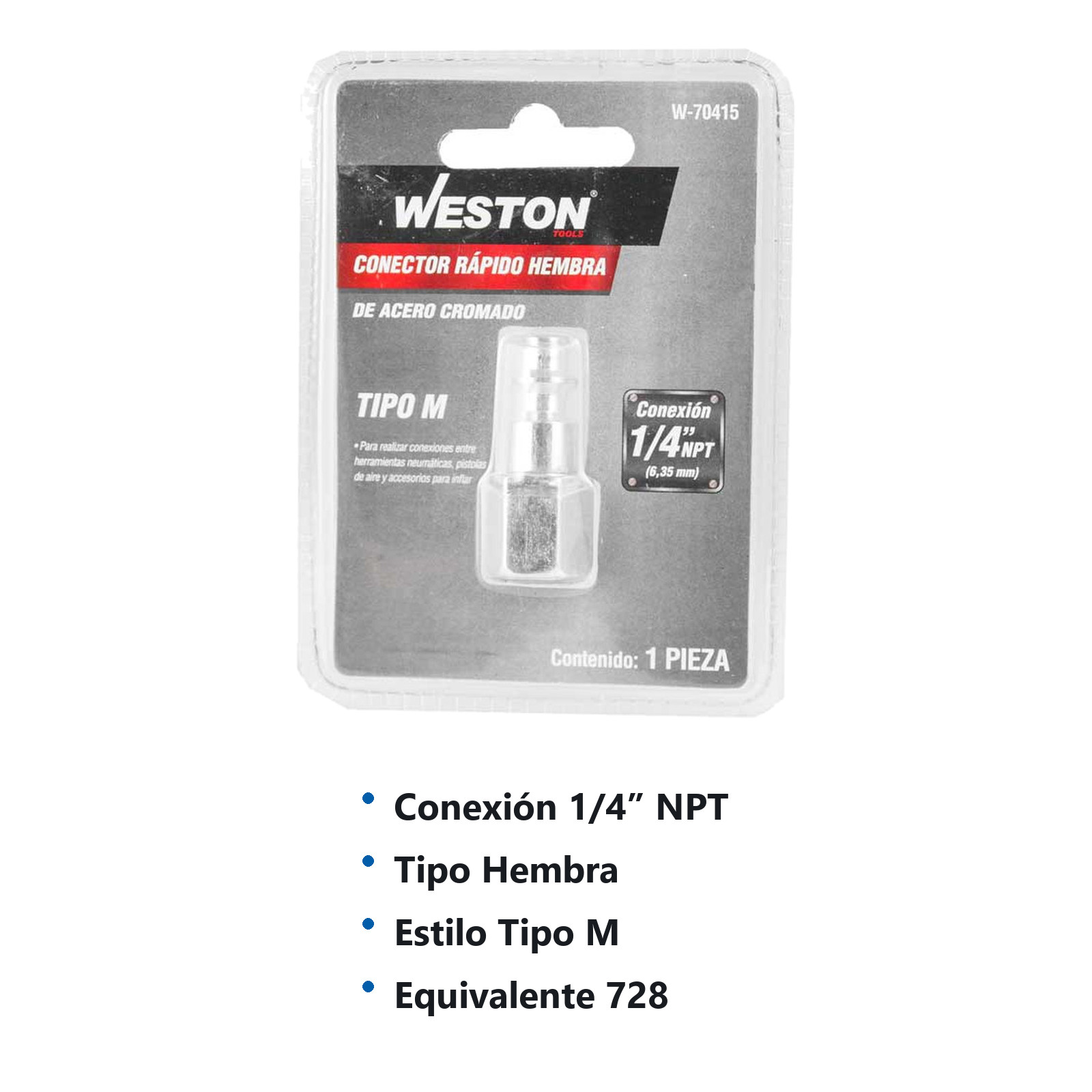 CONECTOR RAPIDO D/ACERO CROMADO HEMBRA 1/4'' NPT - Imagen 2
