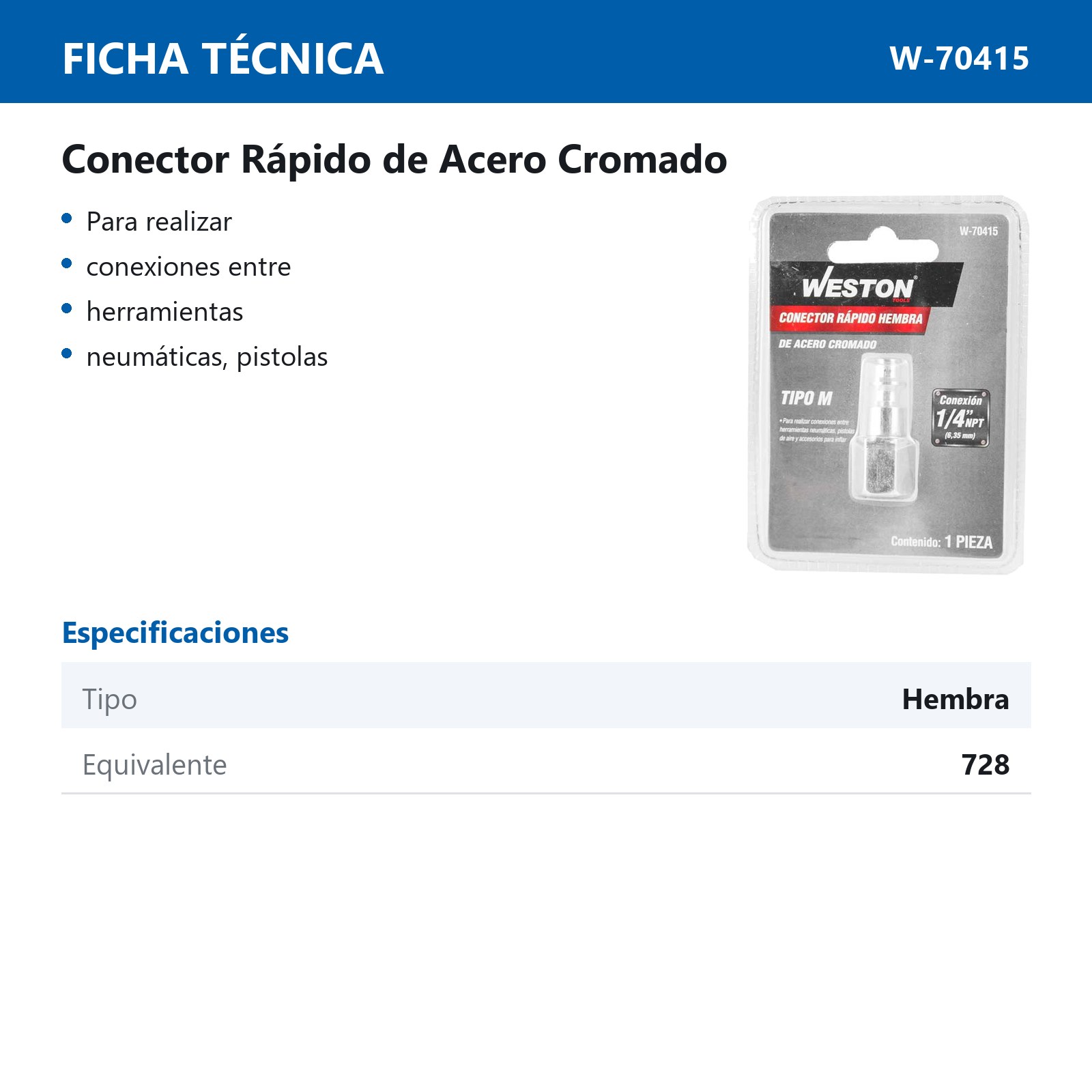 CONECTOR RAPIDO D/ACERO CROMADO HEMBRA 1/4'' NPT - Imagen 2