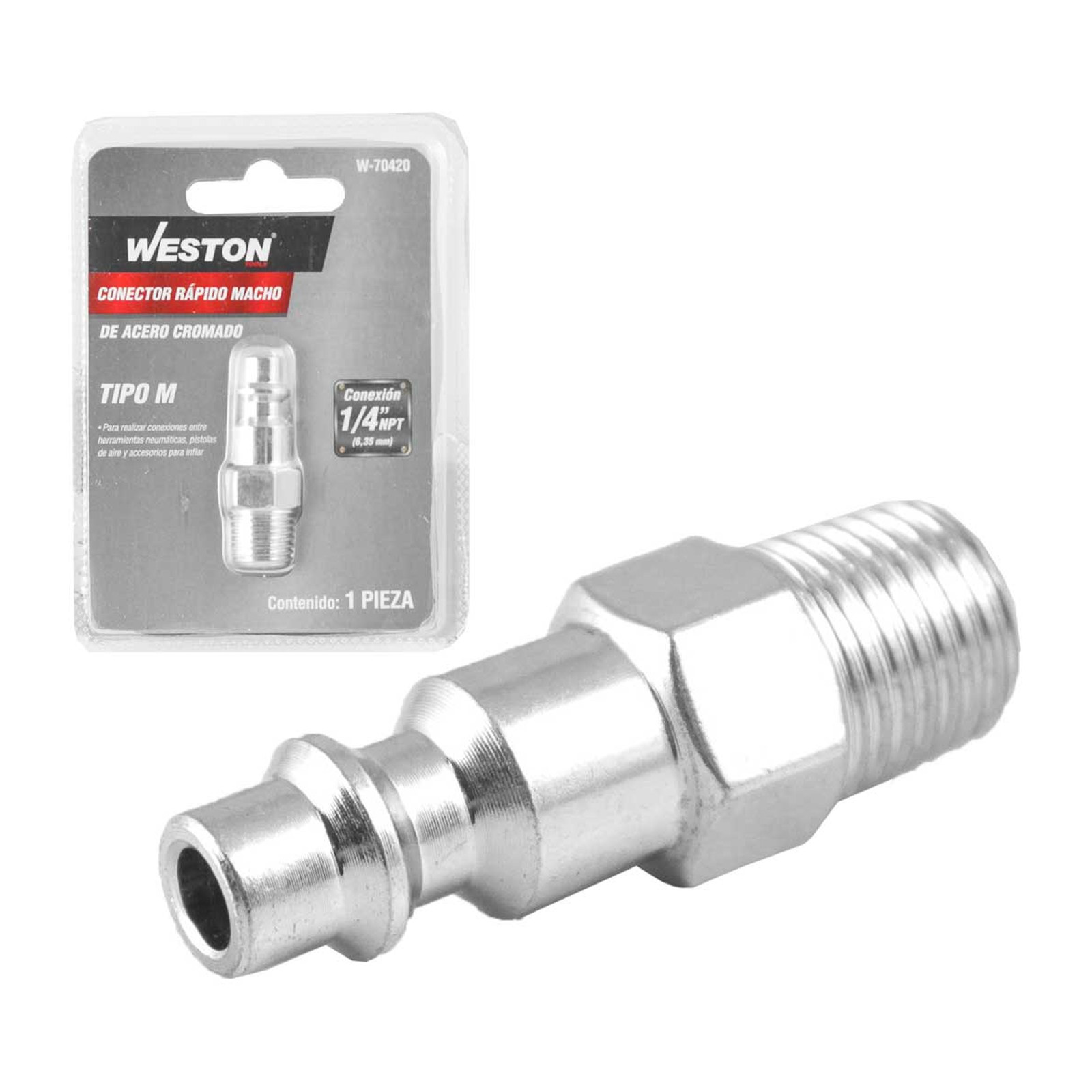 Conector Rápido Macho de Acero Cromado 1/4'' NPT Weston
